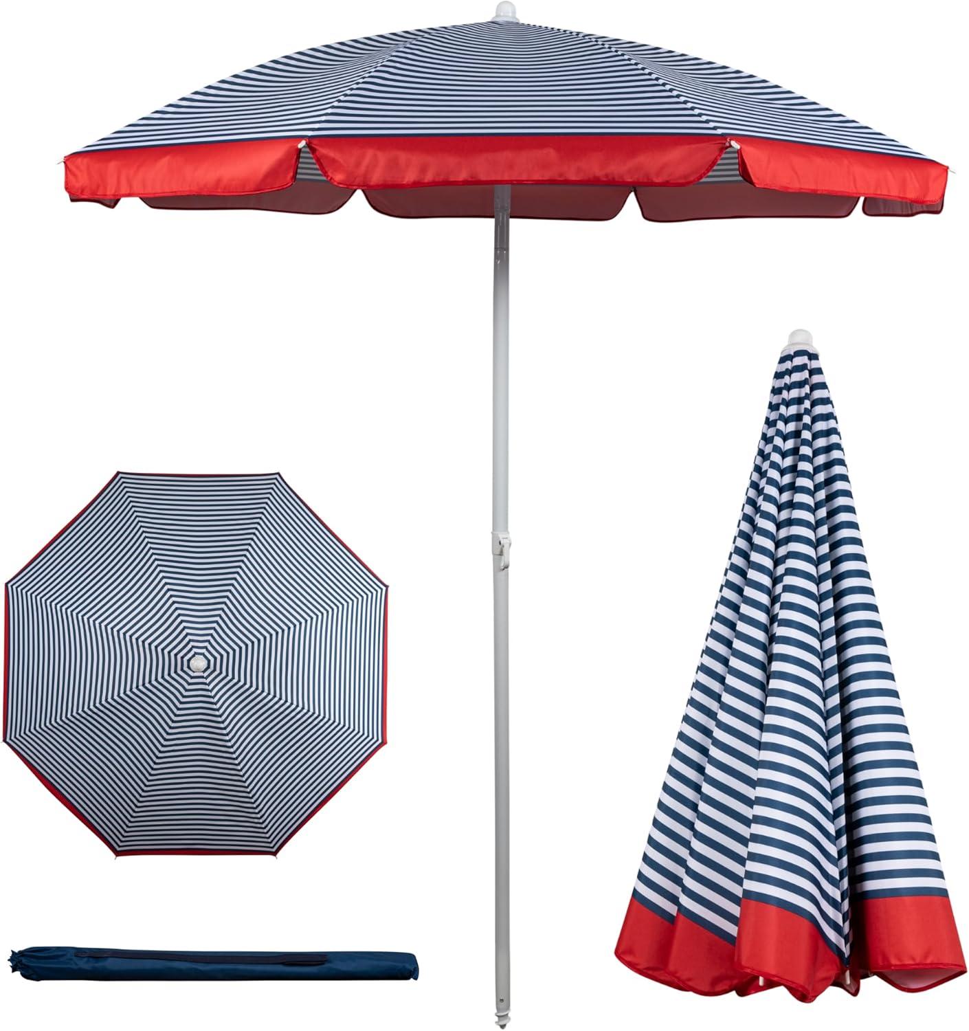 Picnic Time 5.5' Beach Compact Umbrella - Blue Pinstripe Pattern