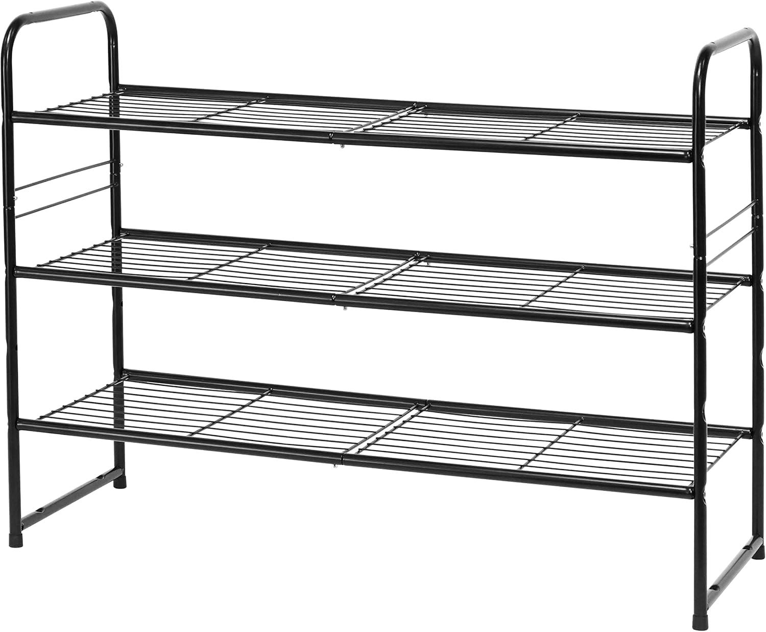 YASONIC Shoe Rack Storage Organizer, 3-Tier Black Shoe Shelf, 24 Pairs, Iron Poles & Plastic Connectors