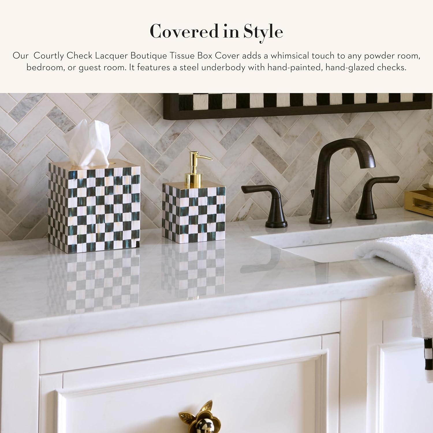 Gold and Blue Checkered Lacquer Tissue Box Cover