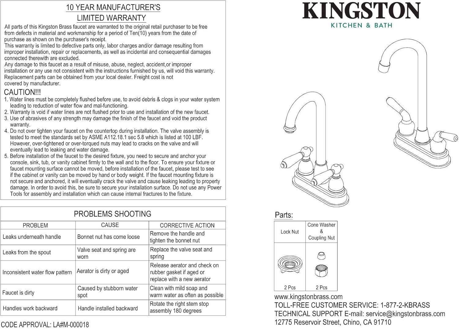 Kingston Brass Nuvofusion Two-Handle 2-Hole Deck Mount Bar Faucet