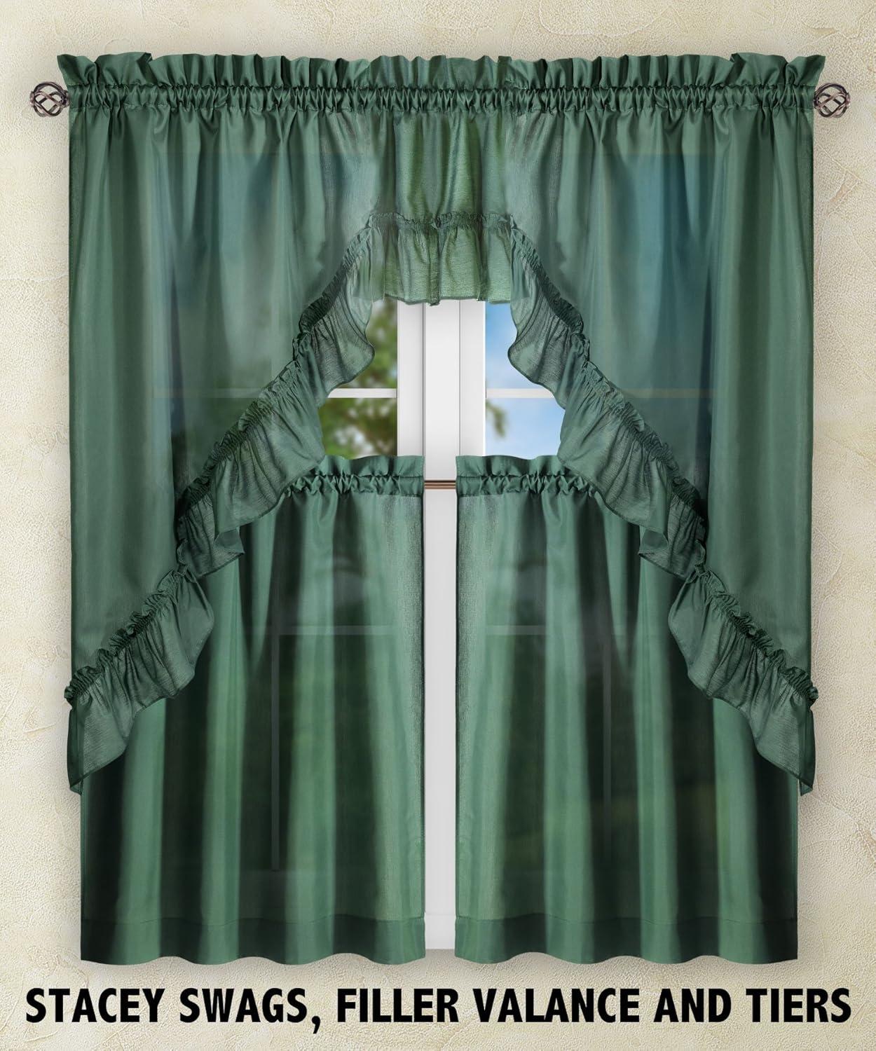 Ellis Stacey 1.5" Rod Pocket High Quality Fabric Solid Color Window Ruffled Swag 60"x38" Sage