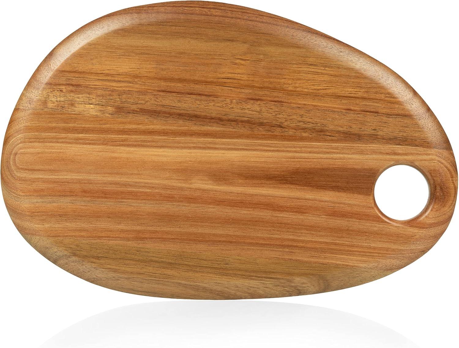 Pebble Shaped Acacia Wood Serving Board with Handle