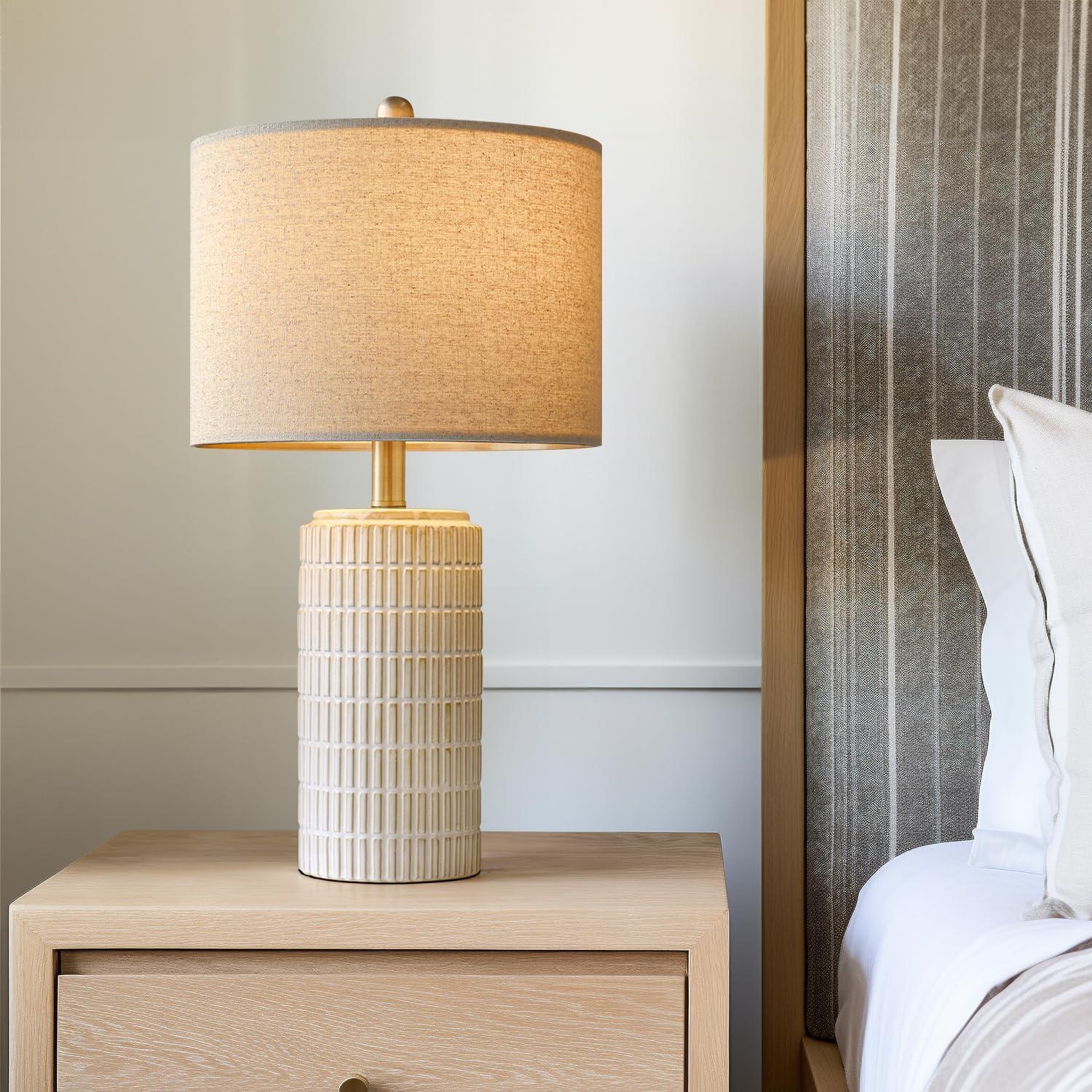 23" Modern Ceramic Table Lamp Set of 2 for Living Room White Desk Lamps for Bedroom Farmhouse Bedside Nightstand Bedside Lamp End Table Lamps Beige