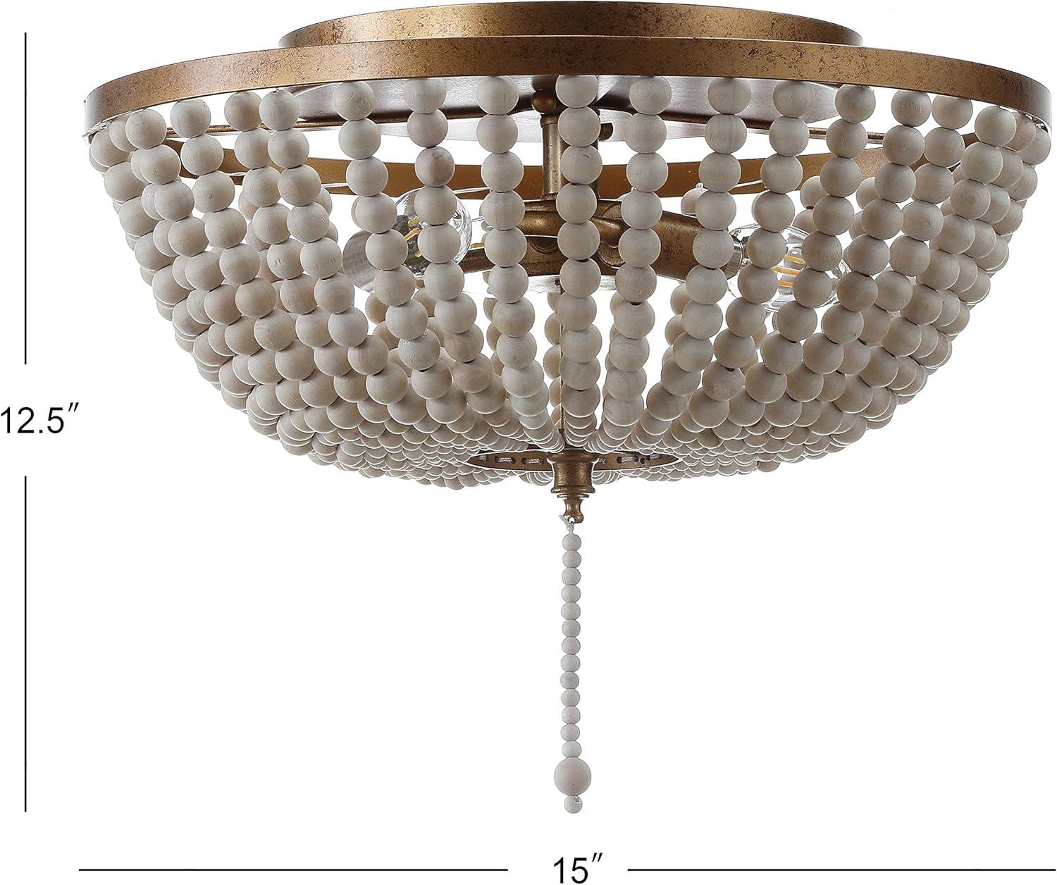 Allison 15" Wood Beaded/Metal LED Flush Mount, Antique Gold / Cream