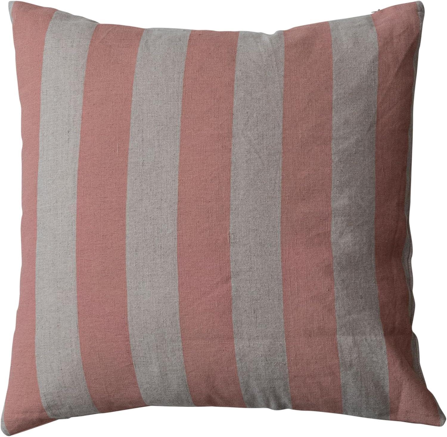 Pink and Natural Striped Cotton Linen Square Pillow