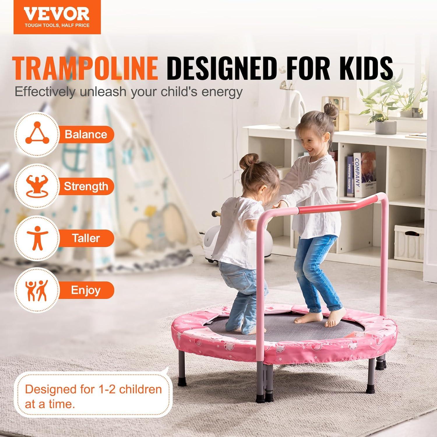 Pink Foldable Kids' Trampoline with Foam Handle