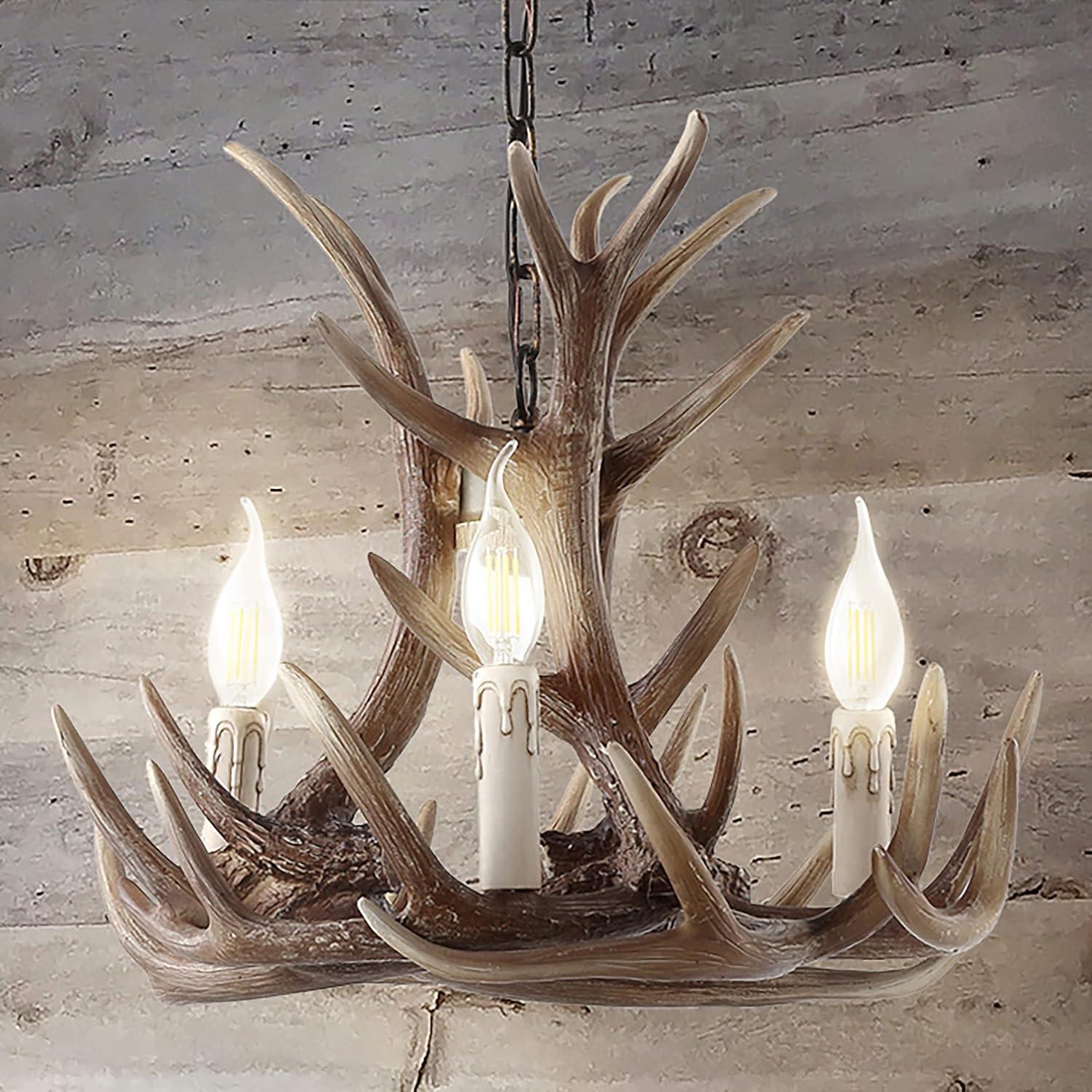 Nelle 18" Adjustable Resin Antler 3-Light LED Chandelier, Brown