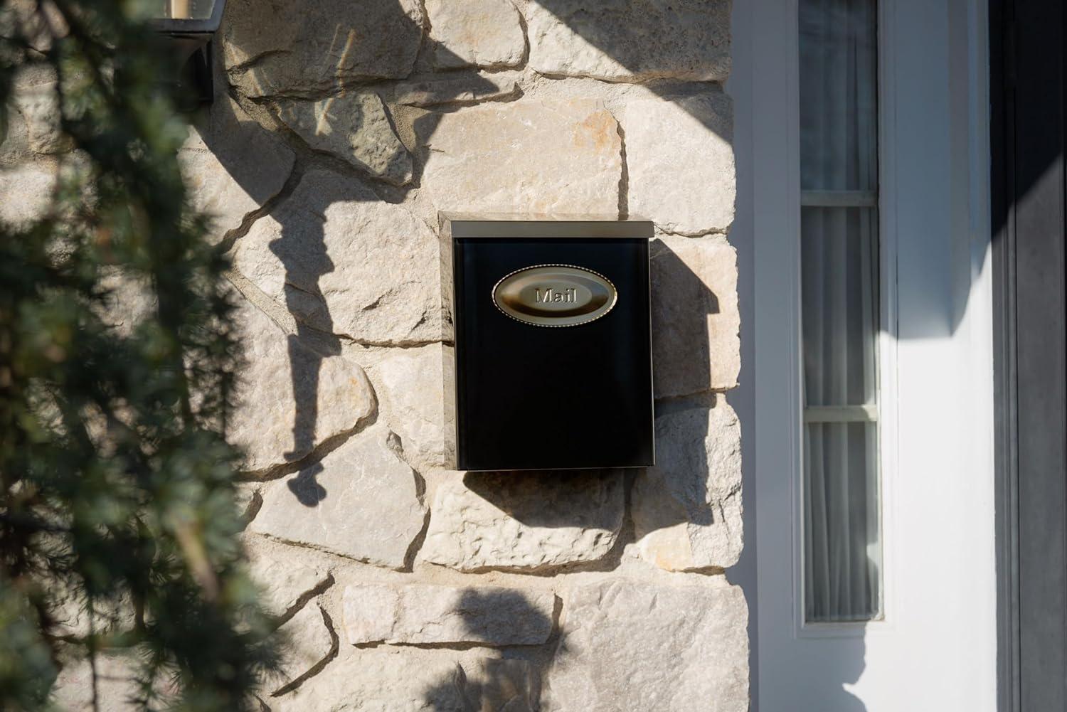 Medium Black and Brass Steel Locking Wall Mount Mailbox