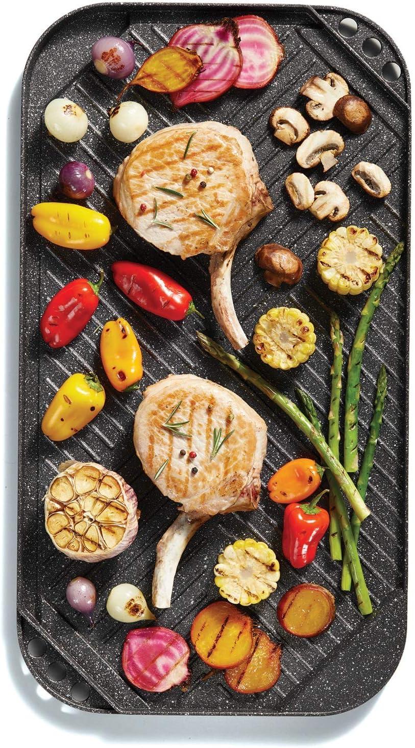 THE ROCK by Starfrit 10.6" x 19.5" Reversible Aluminum Grill/Griddle, Black