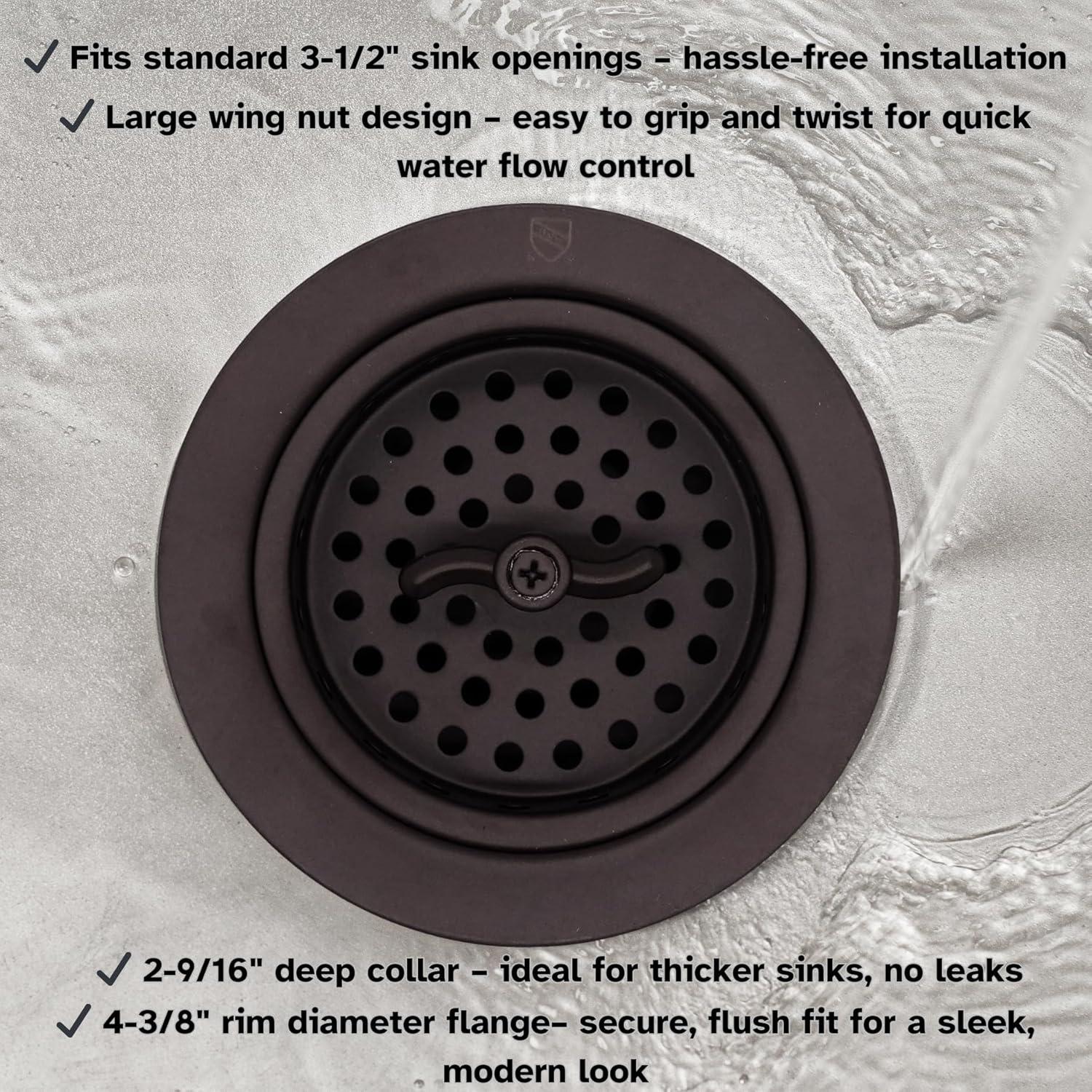 3-1/2" Wing Nut Twist Style Kitchen Sink Basket Strainer