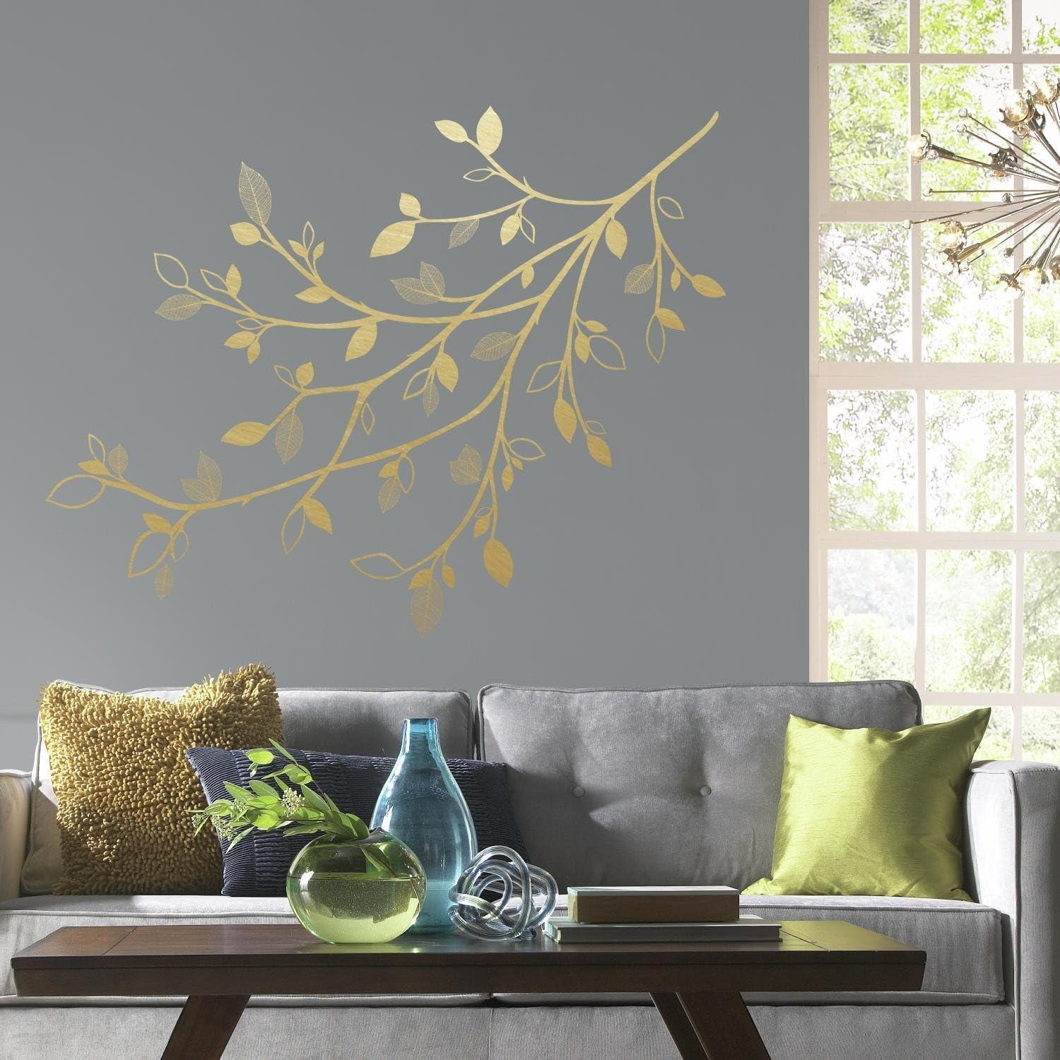 RoomMates 3D Leaves Branch Peel and Stick Giant Wall Decal: Modern Vinyl Botanical Decor, Self-Adhesive, 47pc