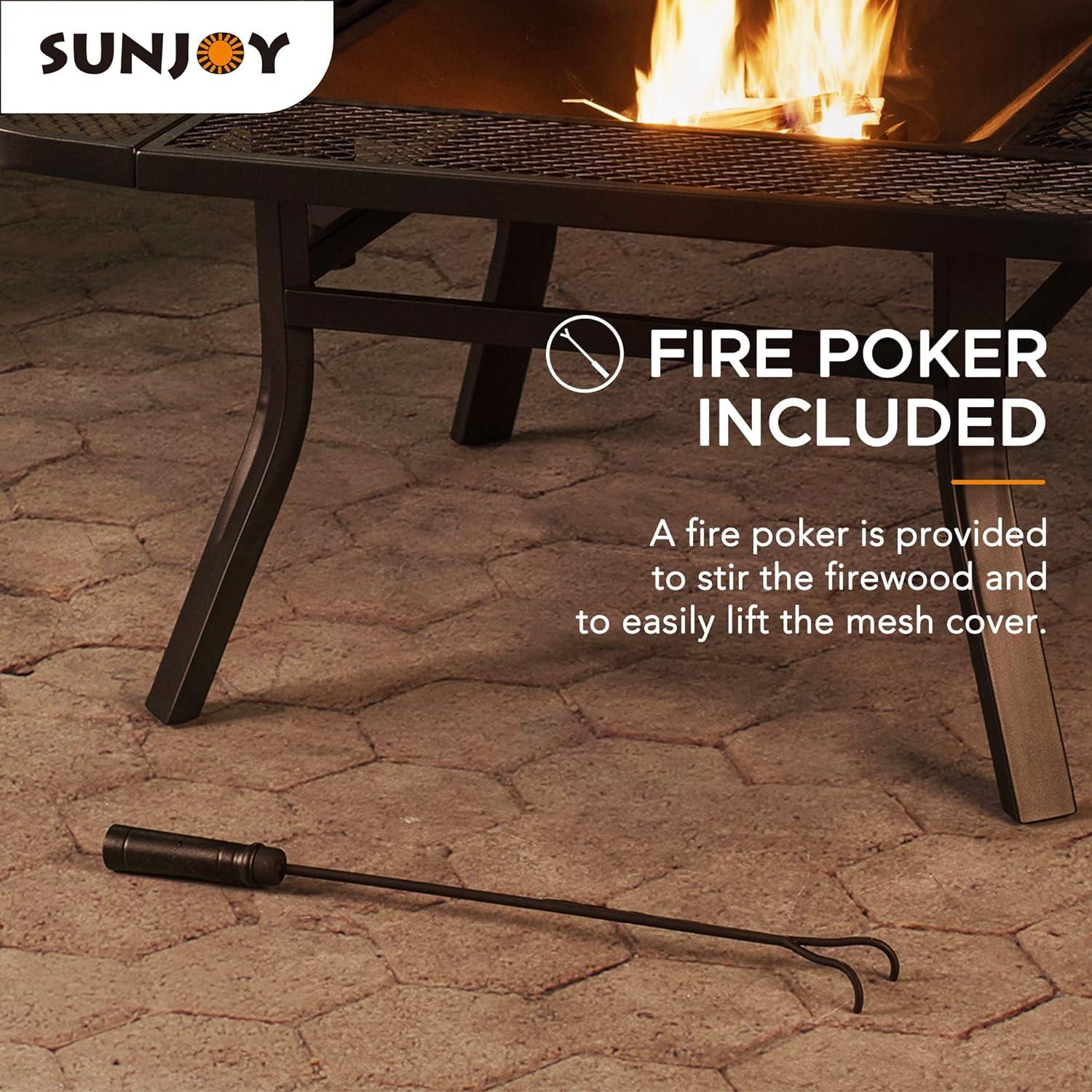 Sunjoy 38 Inch Black Wood Burning Grill Fire Pit