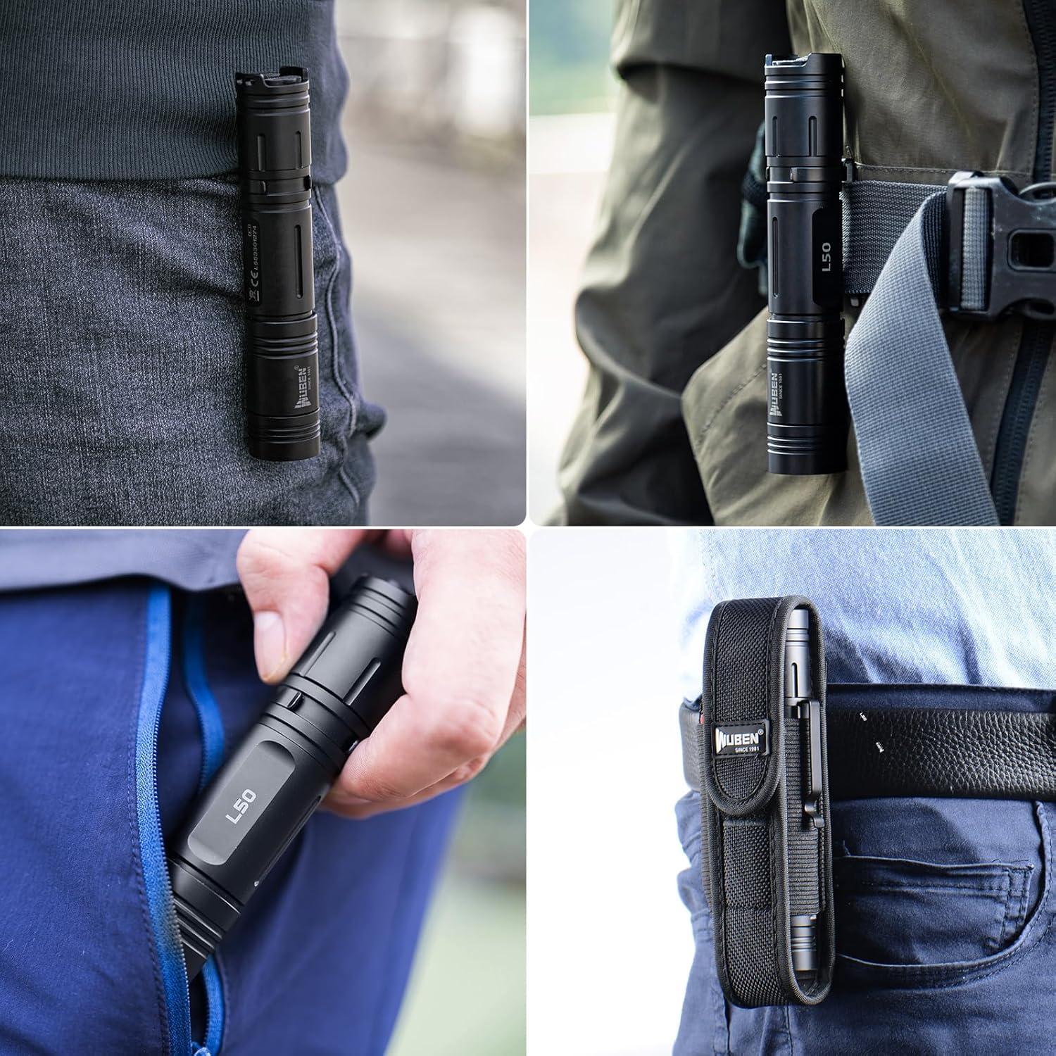 Wuben L50 Rechargeable Tactical Flashlights, 1200 Lumens, IP68 Waterproof, 5 Modes for Emergency, Rescue, Inspection, Hunting