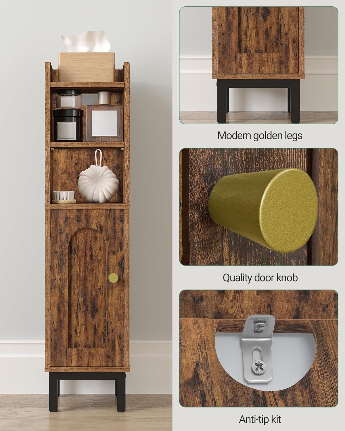 Mercer41 Bathroom Storage Cabinet, Small Corner Floor Cabinet with Door and Shelves, Narrow Toilet Paper Cabinet, Bathroom Organizer with Adjustable Shelf, for Small Spaces