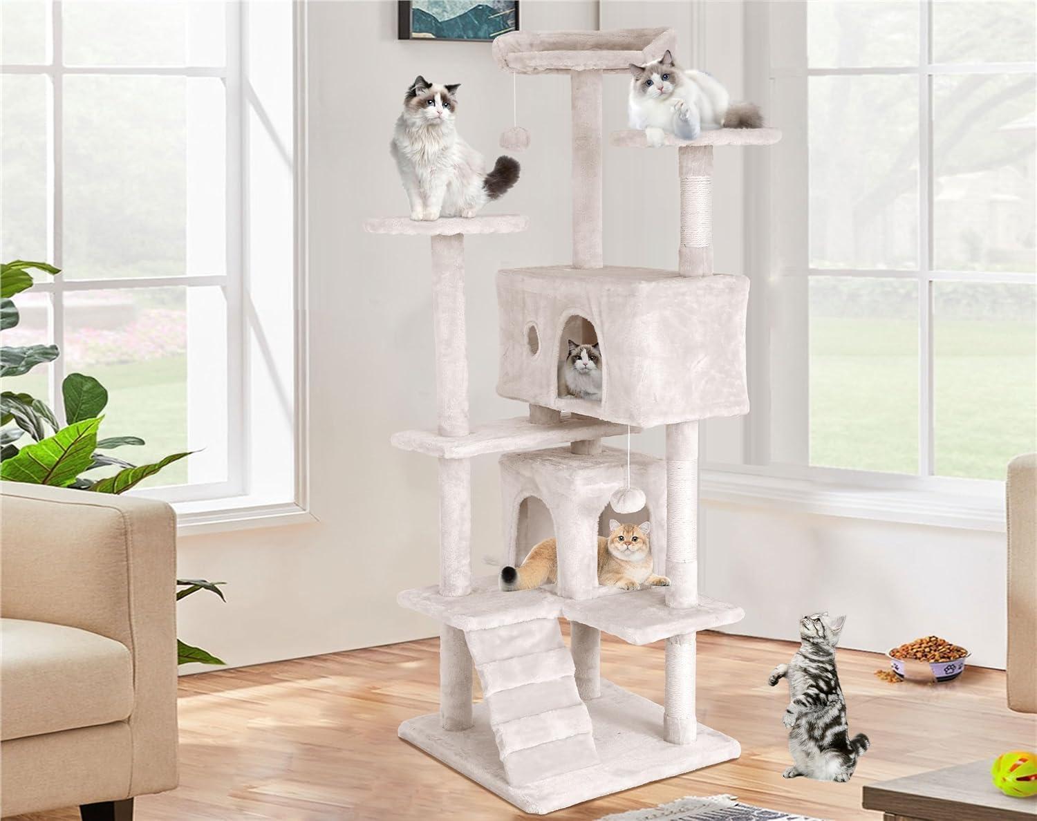 70" Cat Tree Tower With Scratching Posts, Multiple Cat Caves, Top Perch, And Play Features For Indoor Cats
