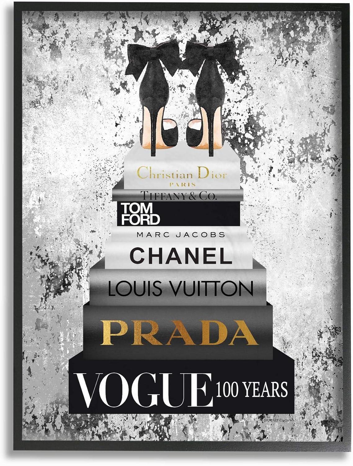 Stupell Industries " Fashion Designer Shoes Bookstack Black And White Watercolor "