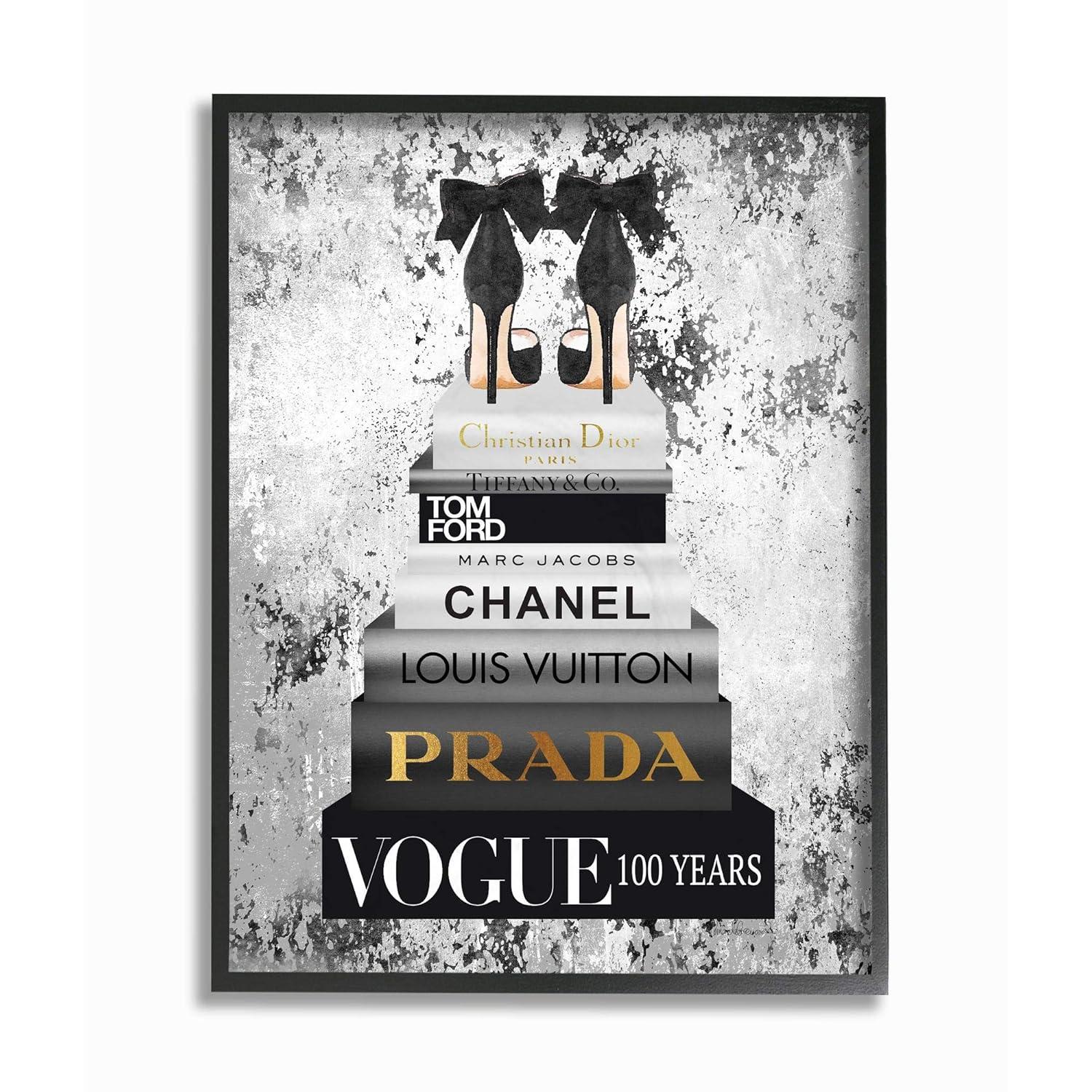 Stupell Industries " Fashion Designer Shoes Bookstack Black And White Watercolor "