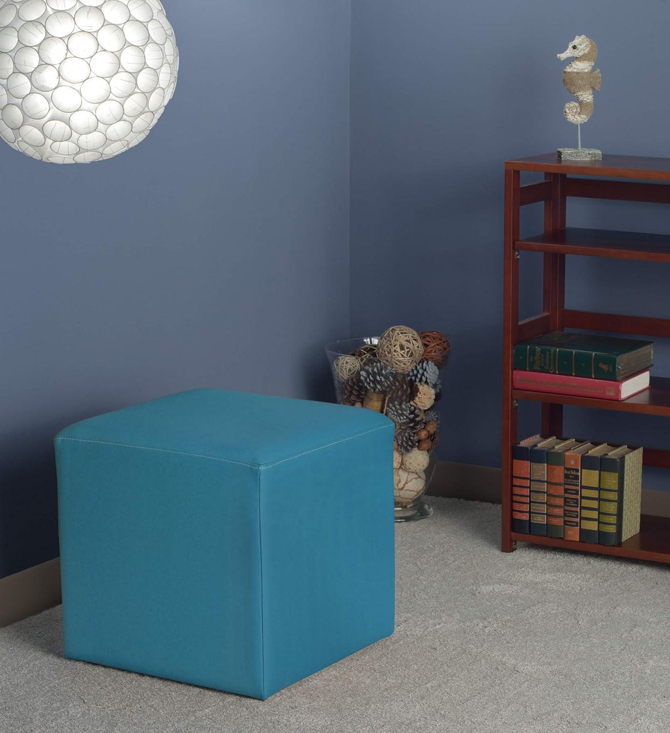 Jacob 15" Square Peacock Teal Vinyl Ottoman