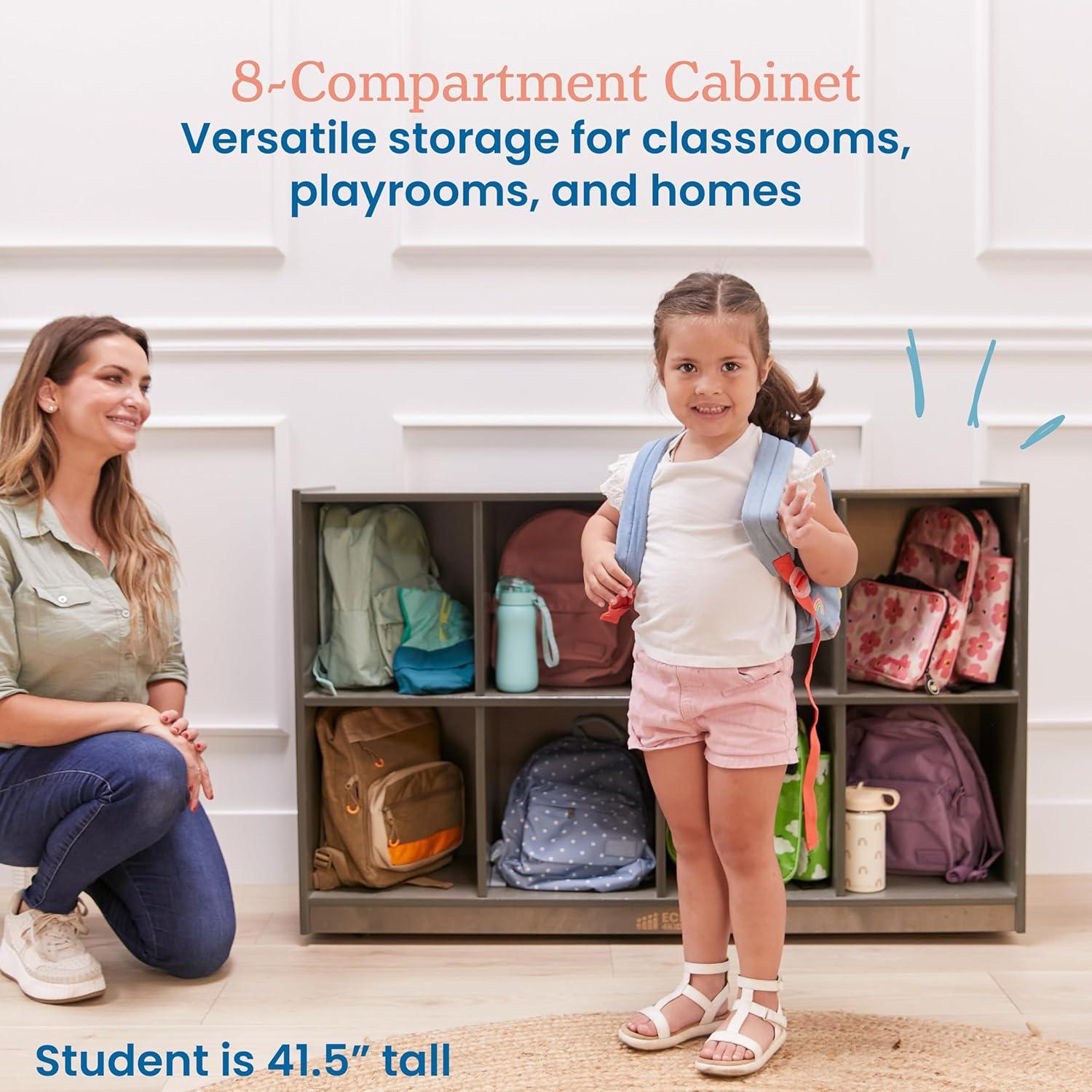 ECR4Kids 8-Compartment Mobile Backpack Storage Cabinet, Grey Wash