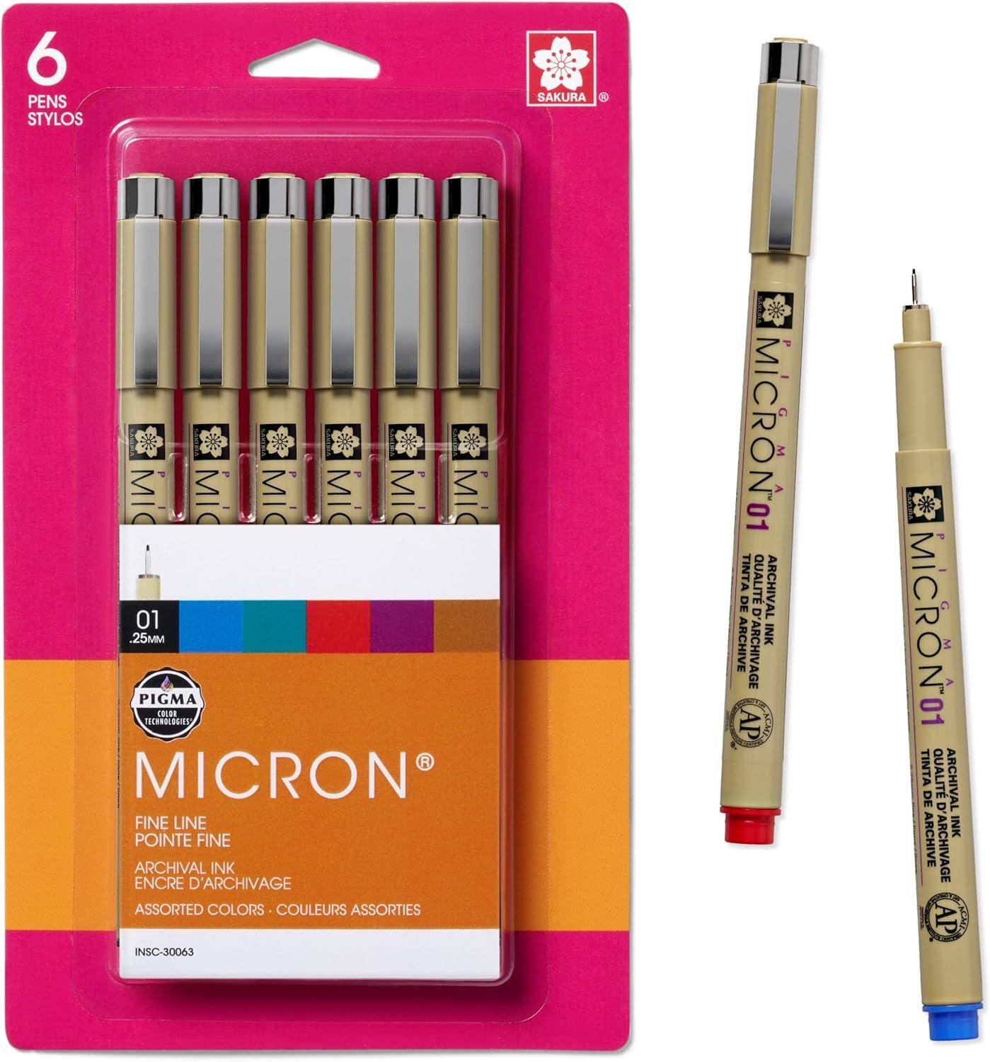 Sakura Pigma Micron Non-Toxic Waterproof Permanent Marker, Assorted Color, Pack of 6