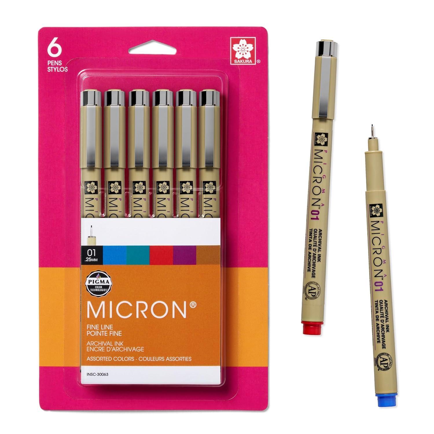Sakura Pigma Micron Non-Toxic Waterproof Permanent Marker, Assorted Color, Pack of 6