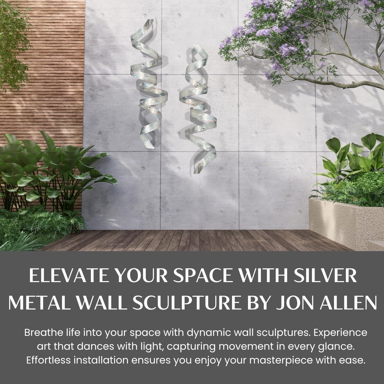 Silver Metal Wall Sculpture - Indoor/Outdoor Metal Wall Art - Metallic Home Decor Accent - Silver Wall Twist by Jon Allen