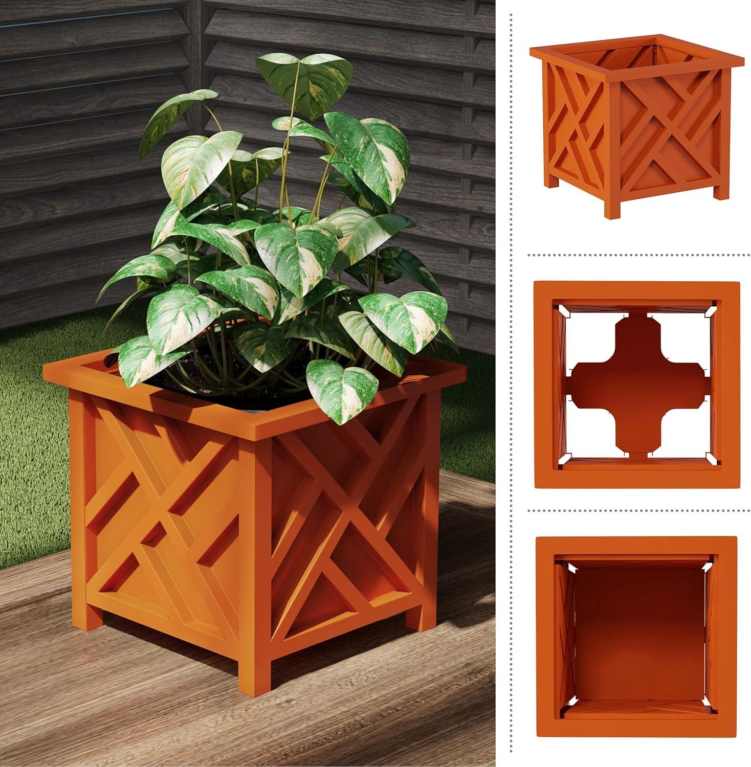 Terracotta Square Lattice Outdoor Planter Boxes Set of 2
