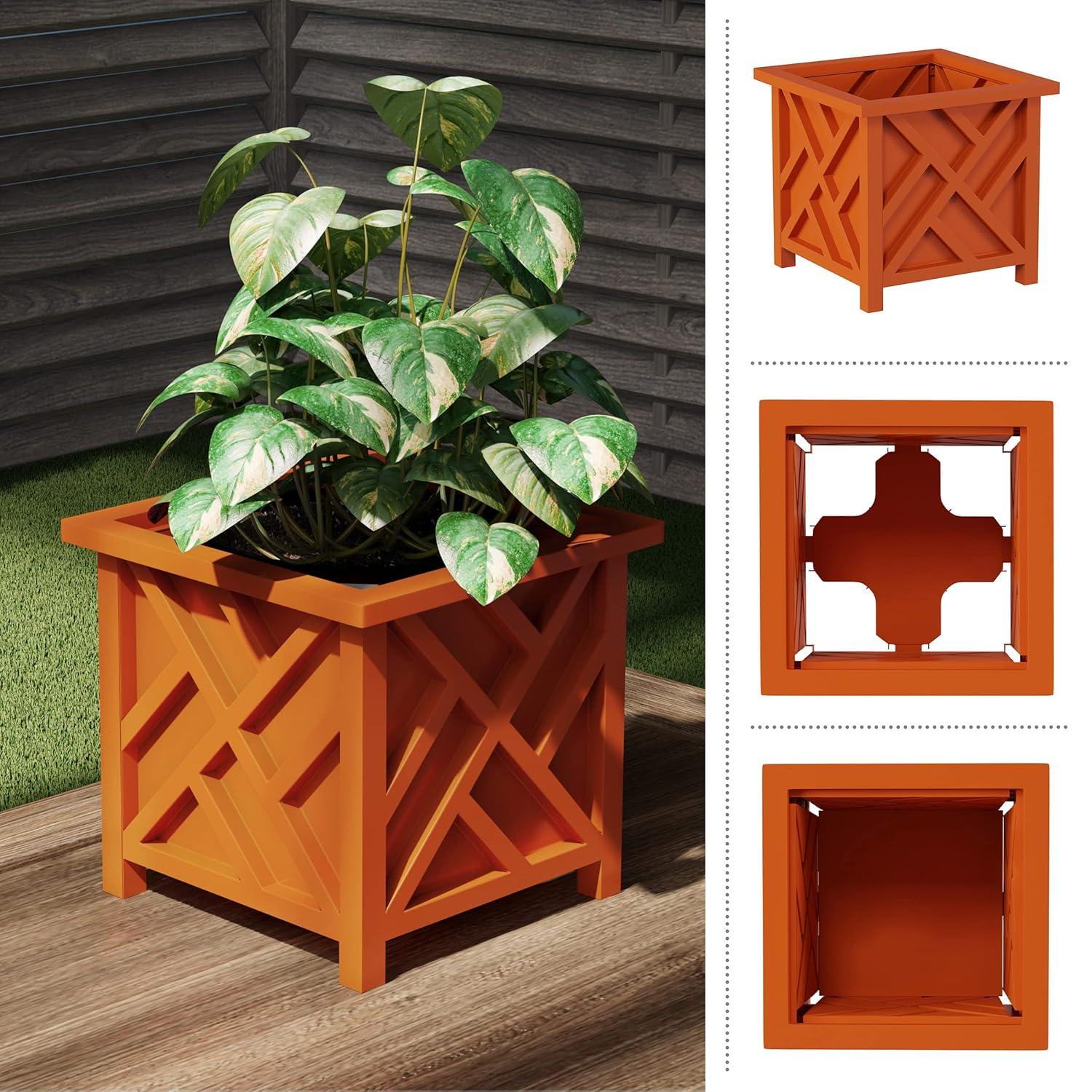 Terracotta Square Lattice Outdoor Planter Boxes Set of 2