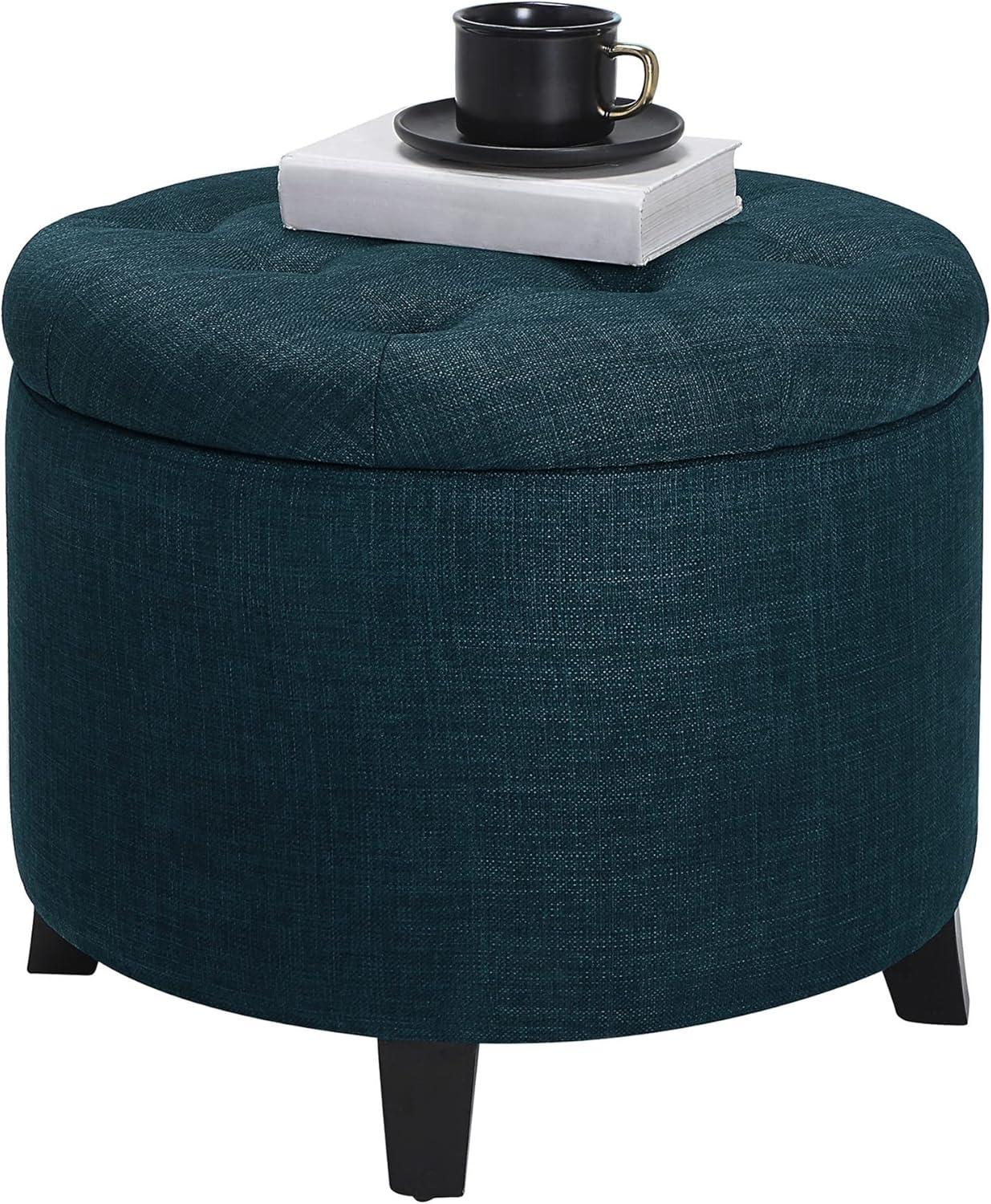 Convenience Concepts Designs4Comfort Round Storage Ottoman, Dark Blue Fabric