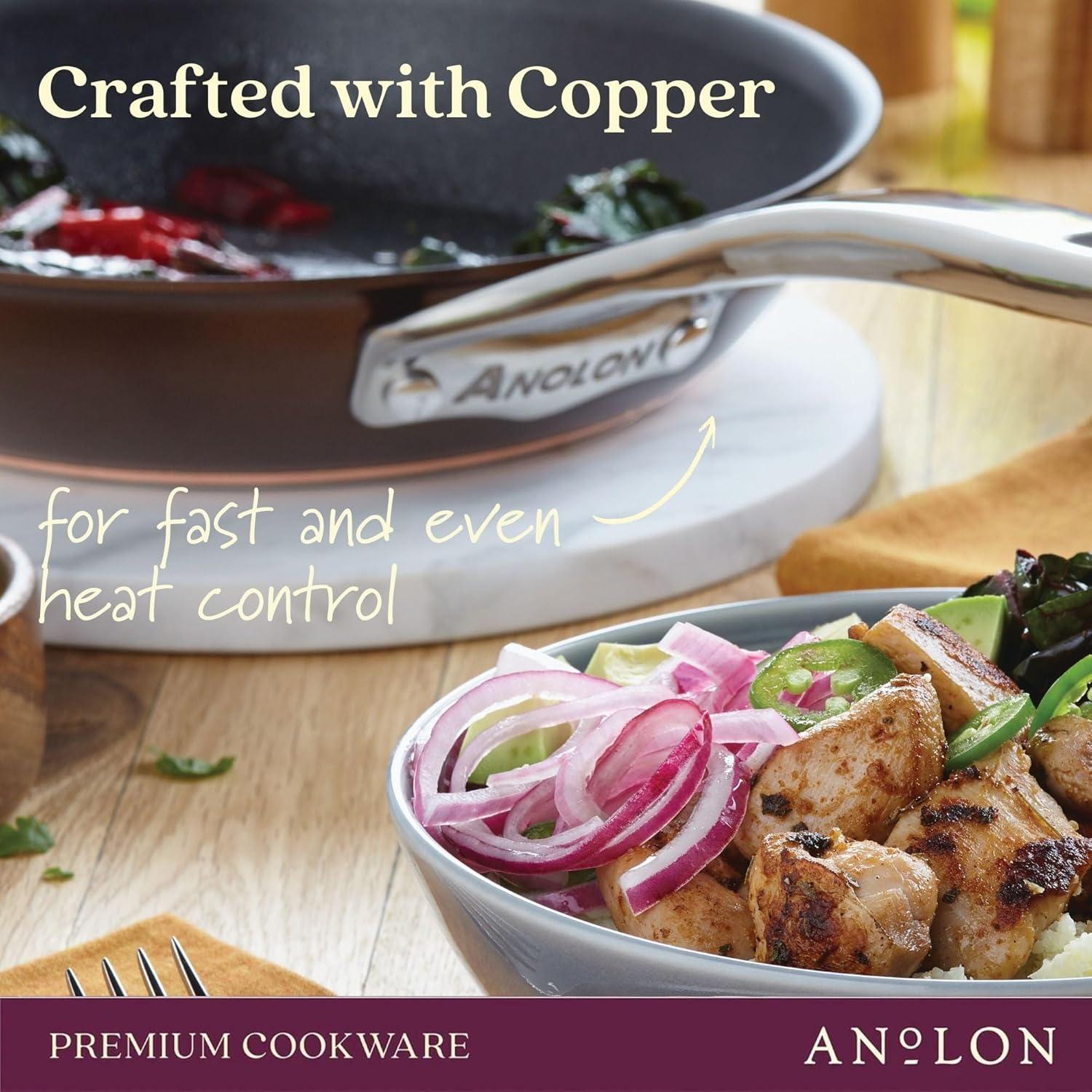 Anolon Nouvelle Copper Luxe 2 Piece Hard-Anodized Nonstick Frying Pan Set, Sable