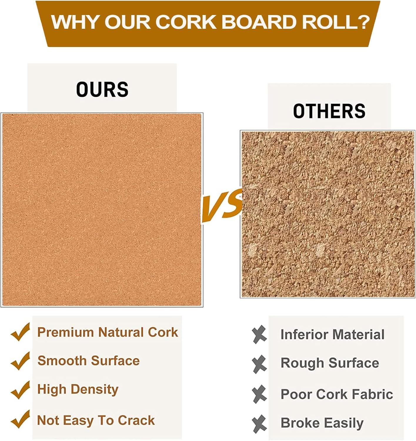 Self-Adhesive Cork Board Roll, 1/8" Thick Cork Boards for Walls, 20"x16" Cork Board Roll for Office, Home, School(3mm,40 * 50cm)