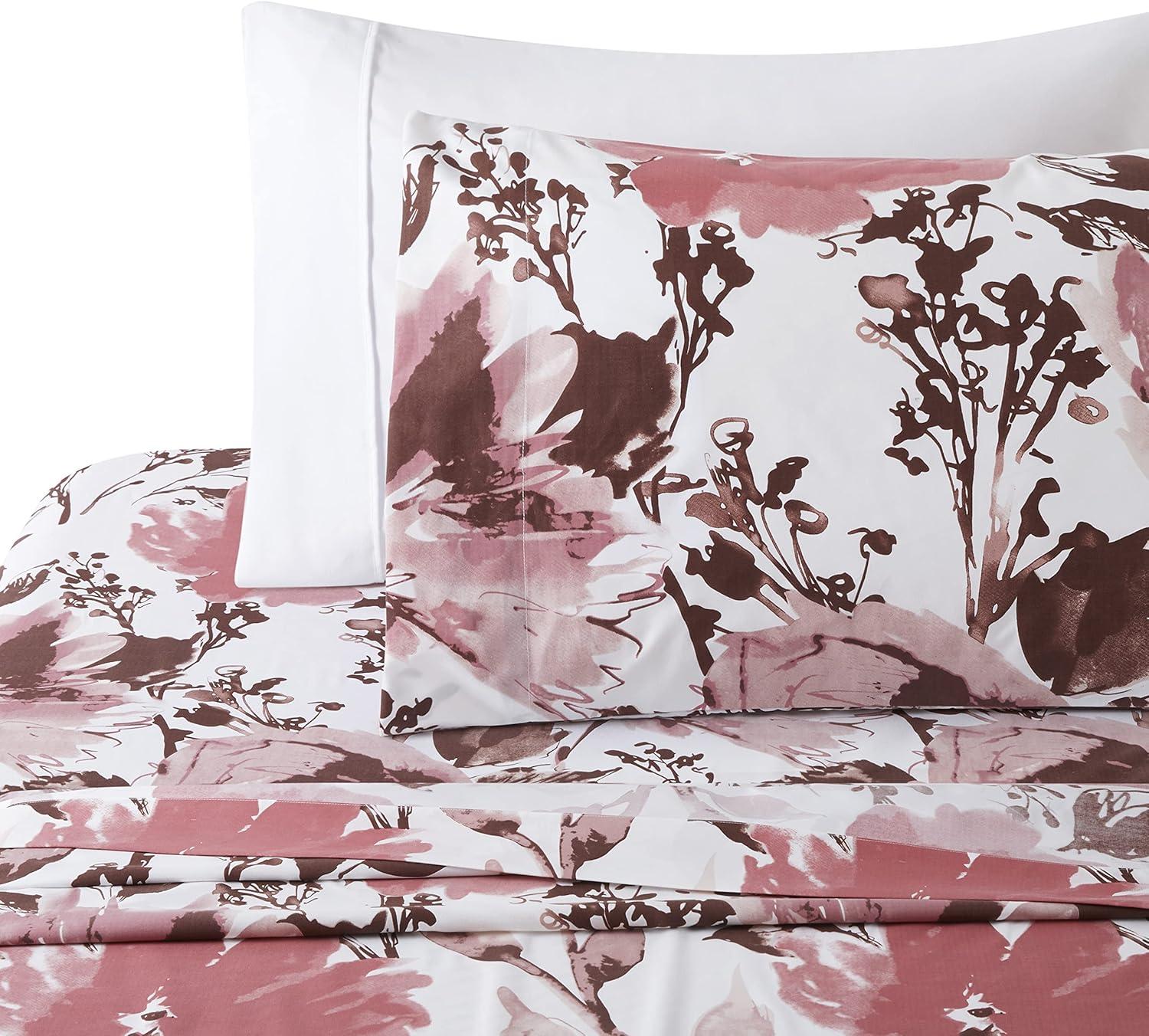 Queen Pink Floral Polyester Bamboo Deep Pocket Sheet Set