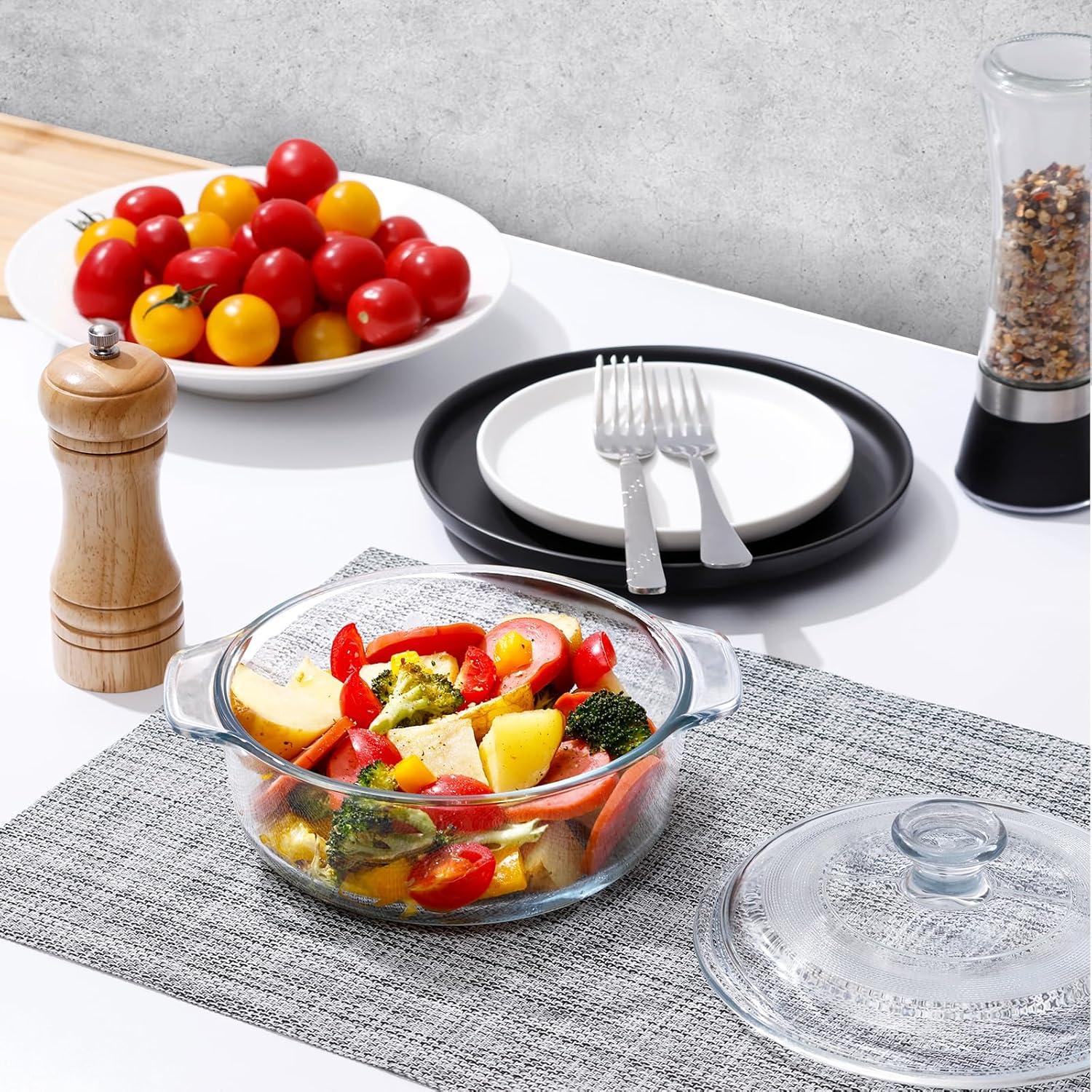 NUTRIUPS 0.8L Glass Casserole Dish with Lid Oven Safe Square Casserole Dish 5.9in Glass Microwave Bowl With Lid Microwavable Cookware (25oz-Mini)