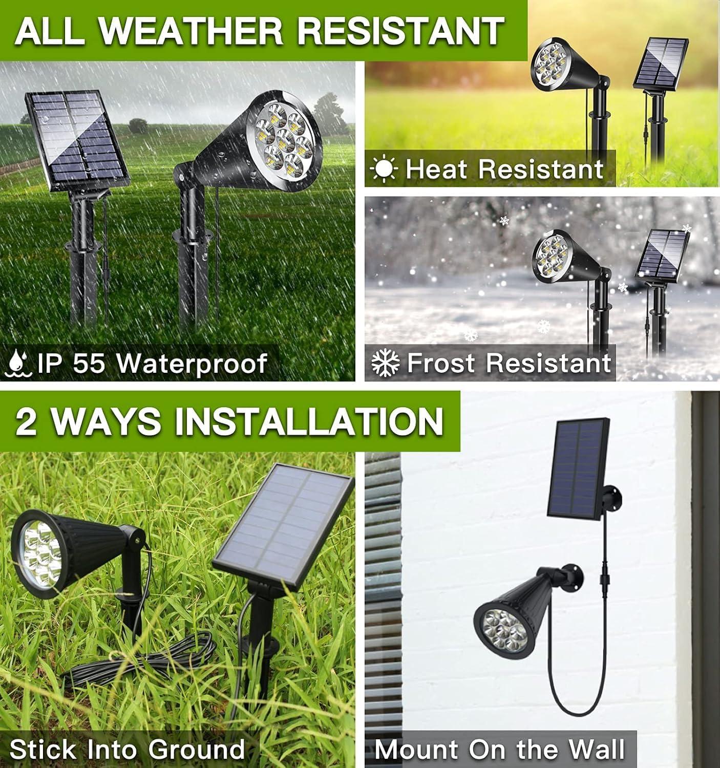 MEIHONG Solar Spot Light Outdoor, Waterproof Solar LED Landscape Lights Dusk to Dawn, 2-in-1 Solar Spotlight Solar Powered Accent Lights for Garden Porch Walkway Patio (1 Pack)