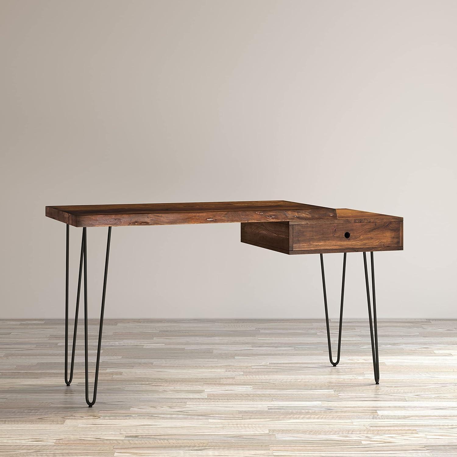 Chestnut Acacia Wood Desk with Drawer and Hairpin Legs