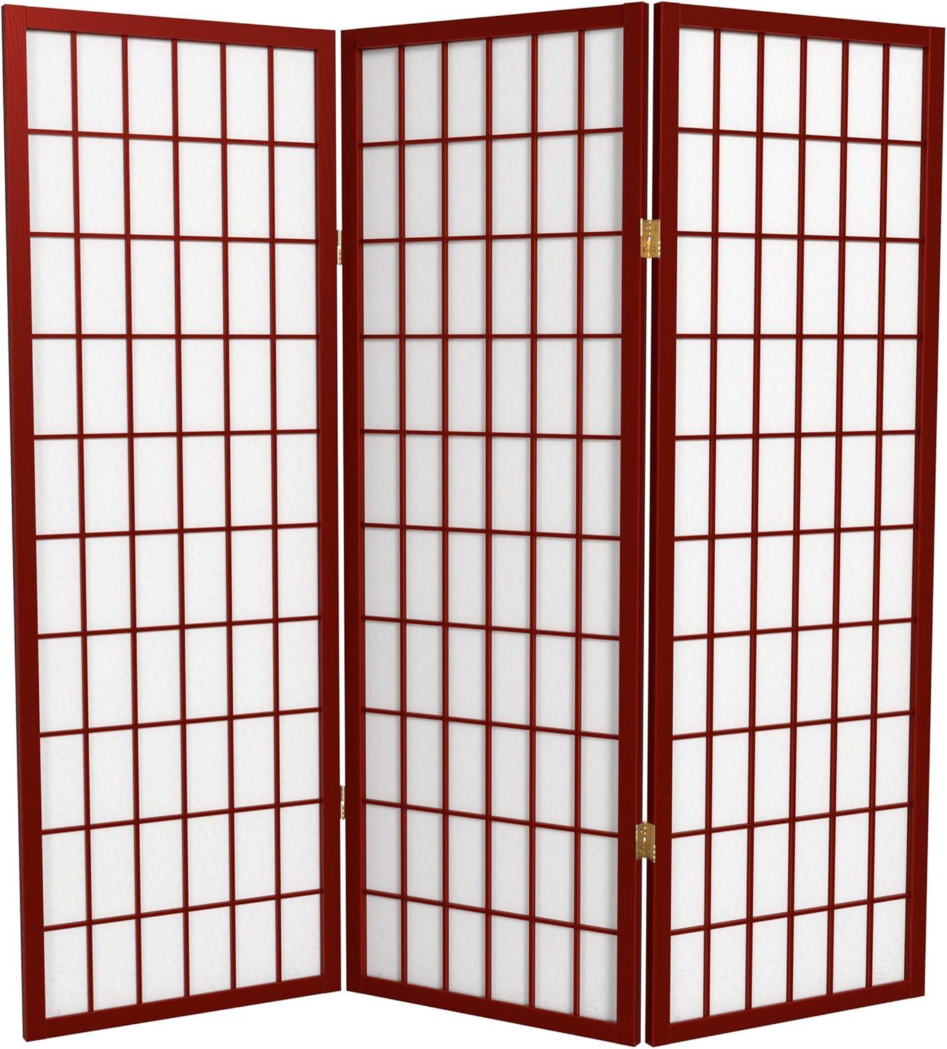 Oriental Furniture 4 ft. Tall Window Pane Shoji Screen - Rosewood - 3 Panel