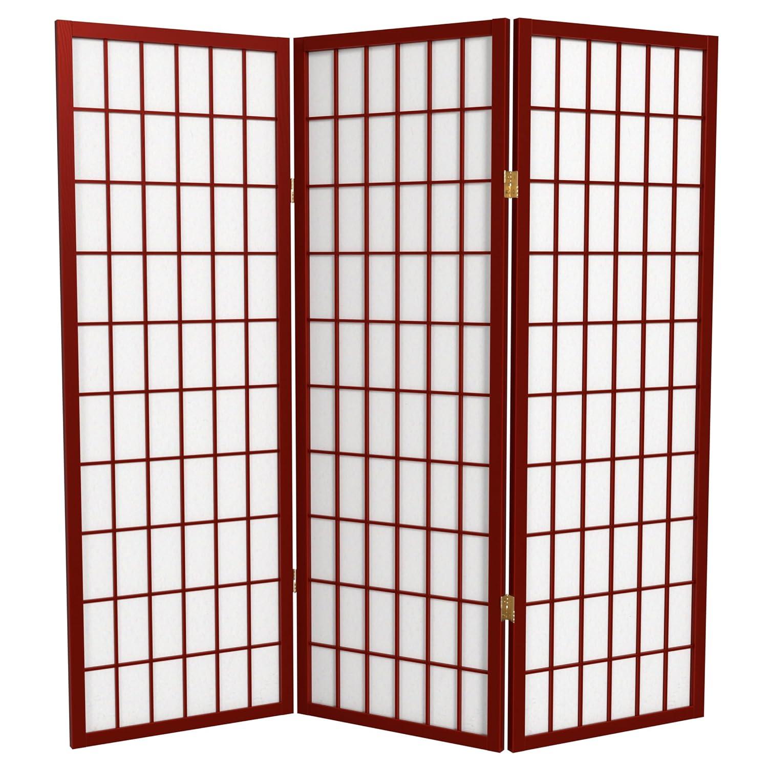 Oriental Furniture 4 ft. Tall Window Pane Shoji Screen - Rosewood - 3 Panel