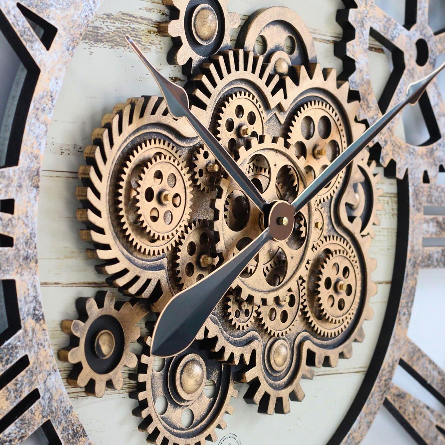 The Gears Clock Wall Clock 36" Round Oversized for Living Room decor with Real Moving Gears America Collection
