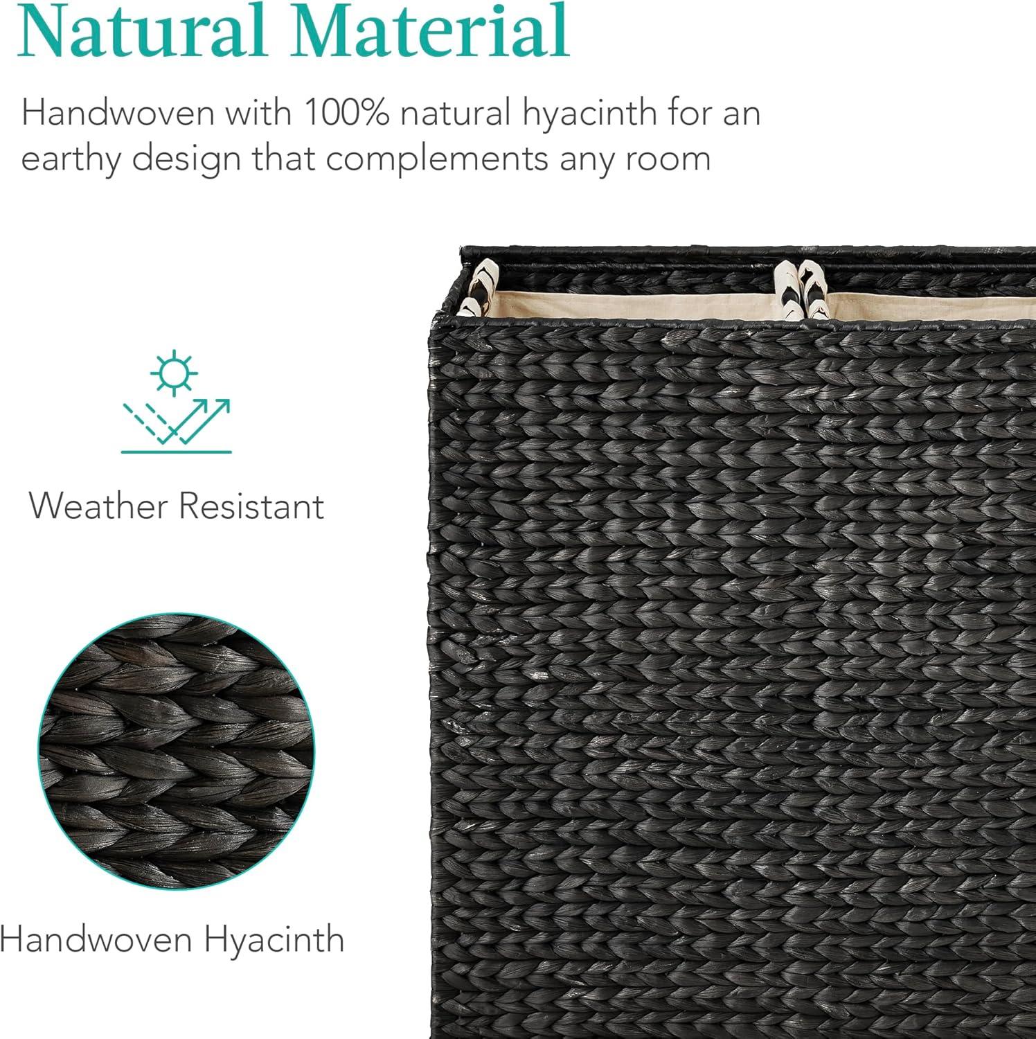 Bayou Breeze Large Water Hyacinth Double Laundry Hamper Basket w/ 2 Liner Bags, Handles