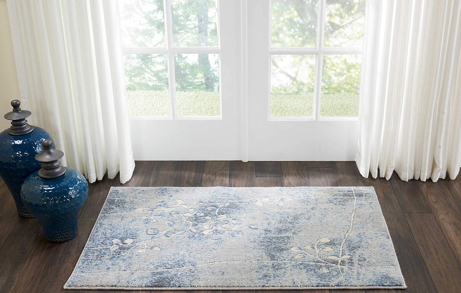 Elegant Traditions Silver & Blue Wool Blend Medium Rug, 30" x 48"