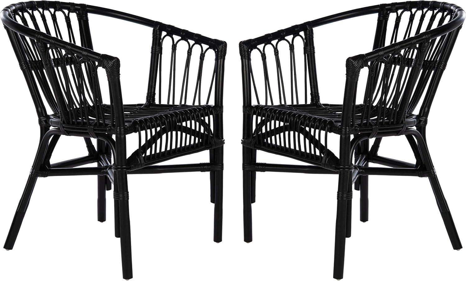 SAFAVIEH Adriana Solid Rattan Armchair, Black, Set of 2