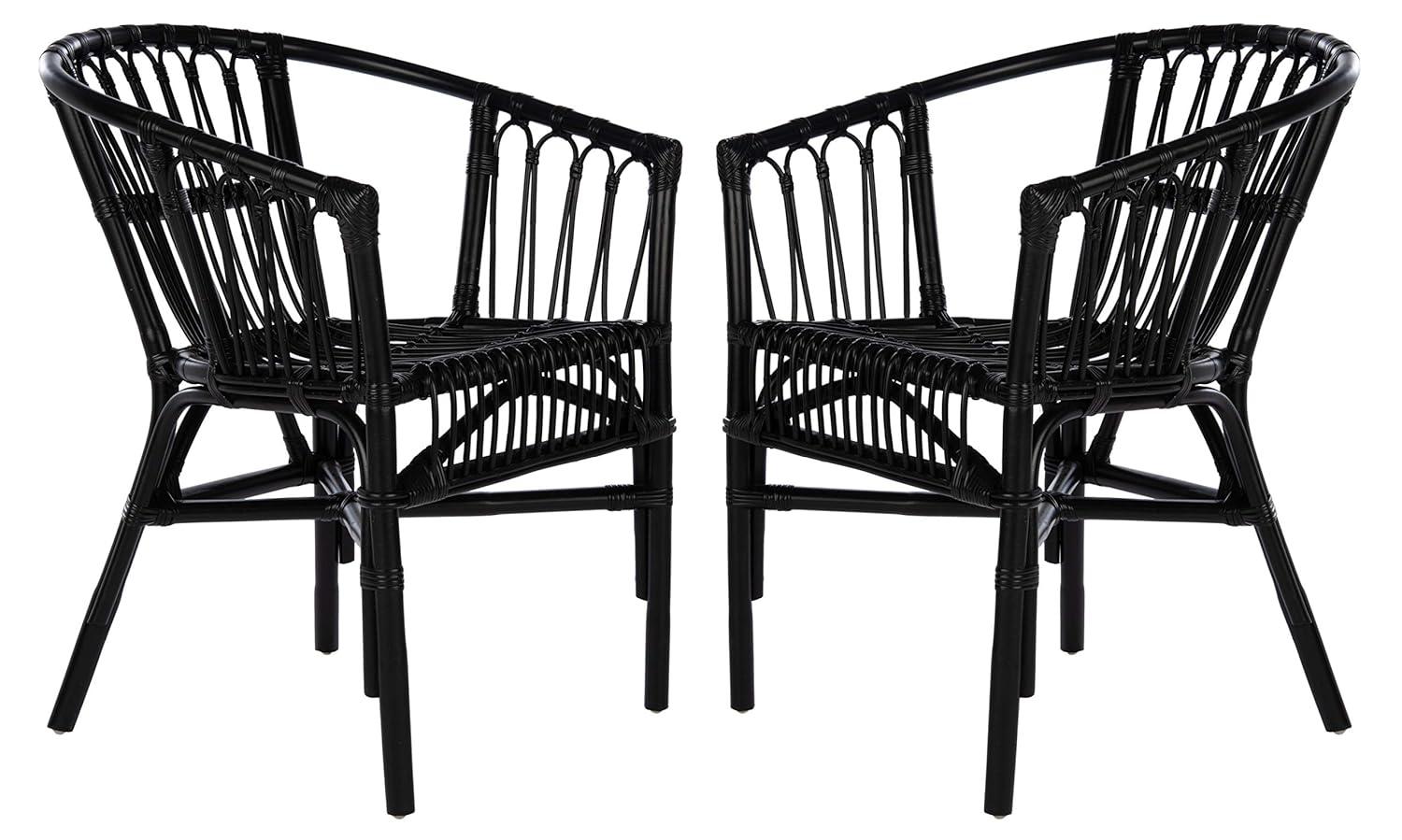 Adriana Rattan Accent Chair - Set of 2 - ACH6505 - Black - Safavieh