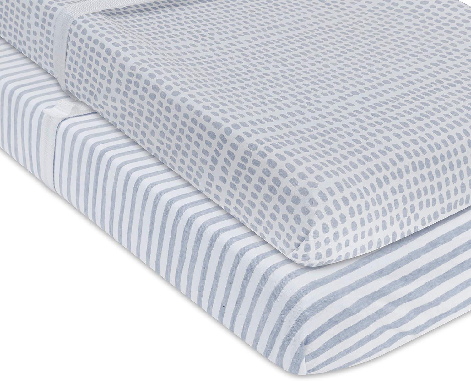 Ely's & Co. Baby Waterproof Changing Pad Cover - Cradle Sheet  100% Combed Jersey Cotton Misty Blue Splash & Stripes 2 Pack