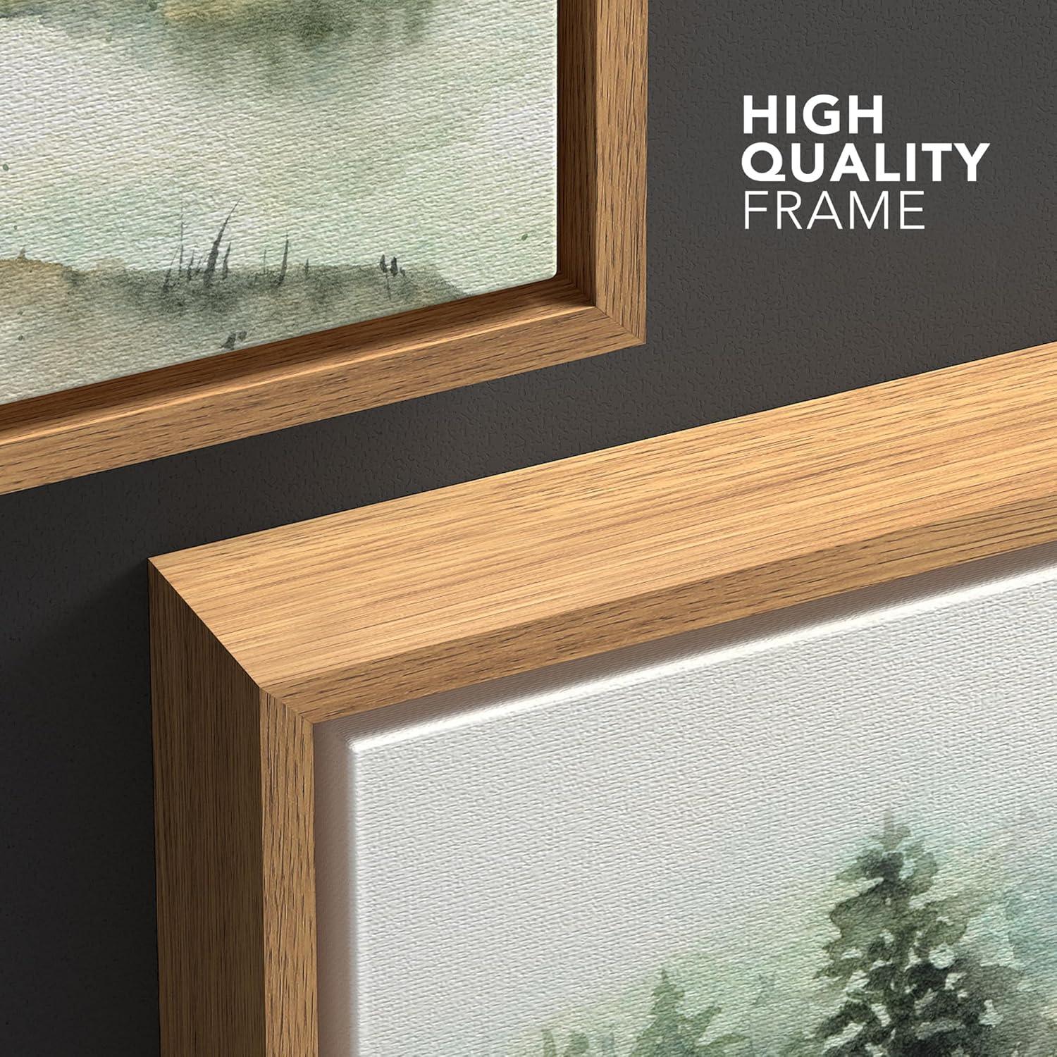 IDEA4WALL Woodland Forest Landscape " IDEA4WALL Framed Canvas Print Wall Art Woodland Nursery Decor Pastel Green Pine Tree Forest Landscape Nature Wilderness Fine Art Decorative Rustic For Living Room, Bedroom, Office "