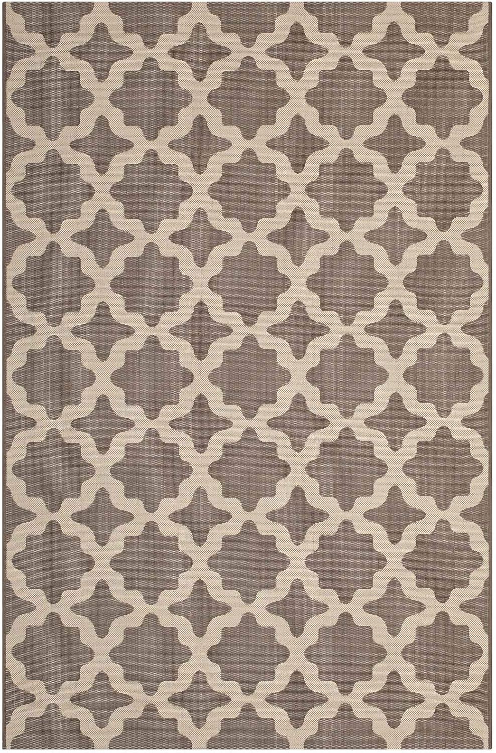 Modway Cerelia 94.5x122" Moroccan Trellis Fabric Area Rug in Light/Dark Beige