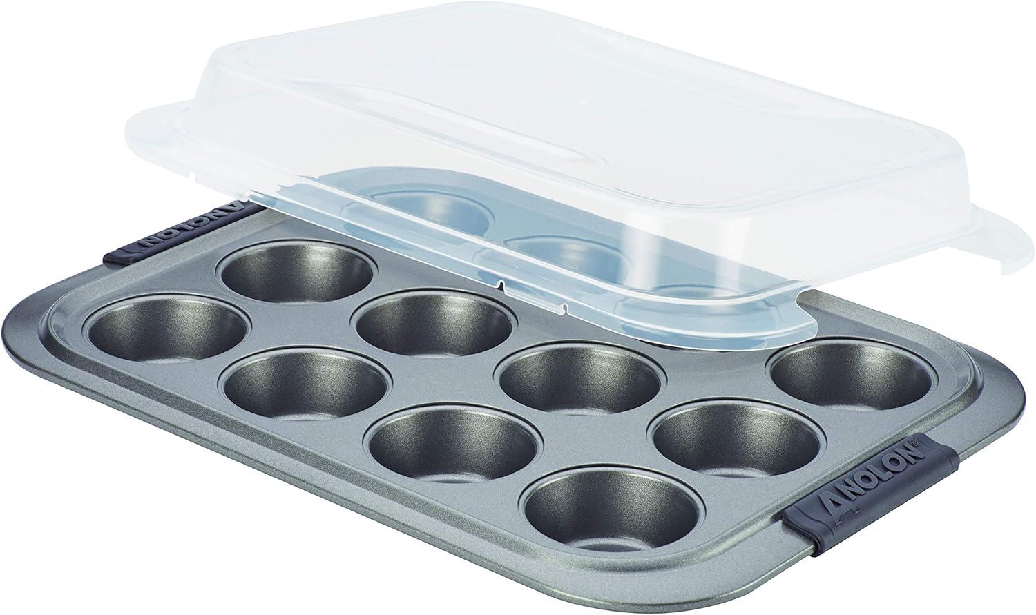 Anolon Advanced Bakeware Nonstick Muffin Pan with Lid, 12-Cup, Graphite