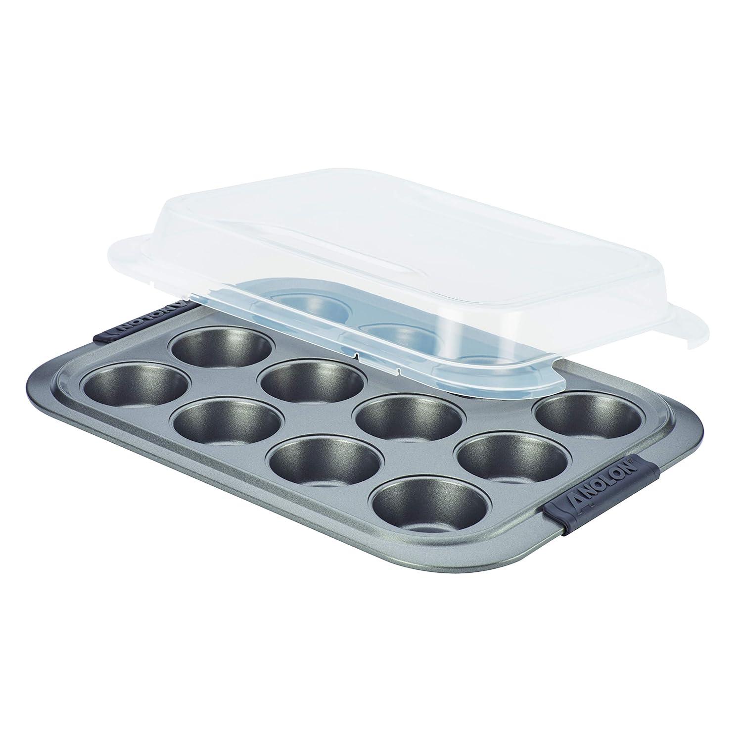 Anolon Anolon Advanced Bakeware Nonstick Muffin Pan with Lid, 12-Cup, Graphite