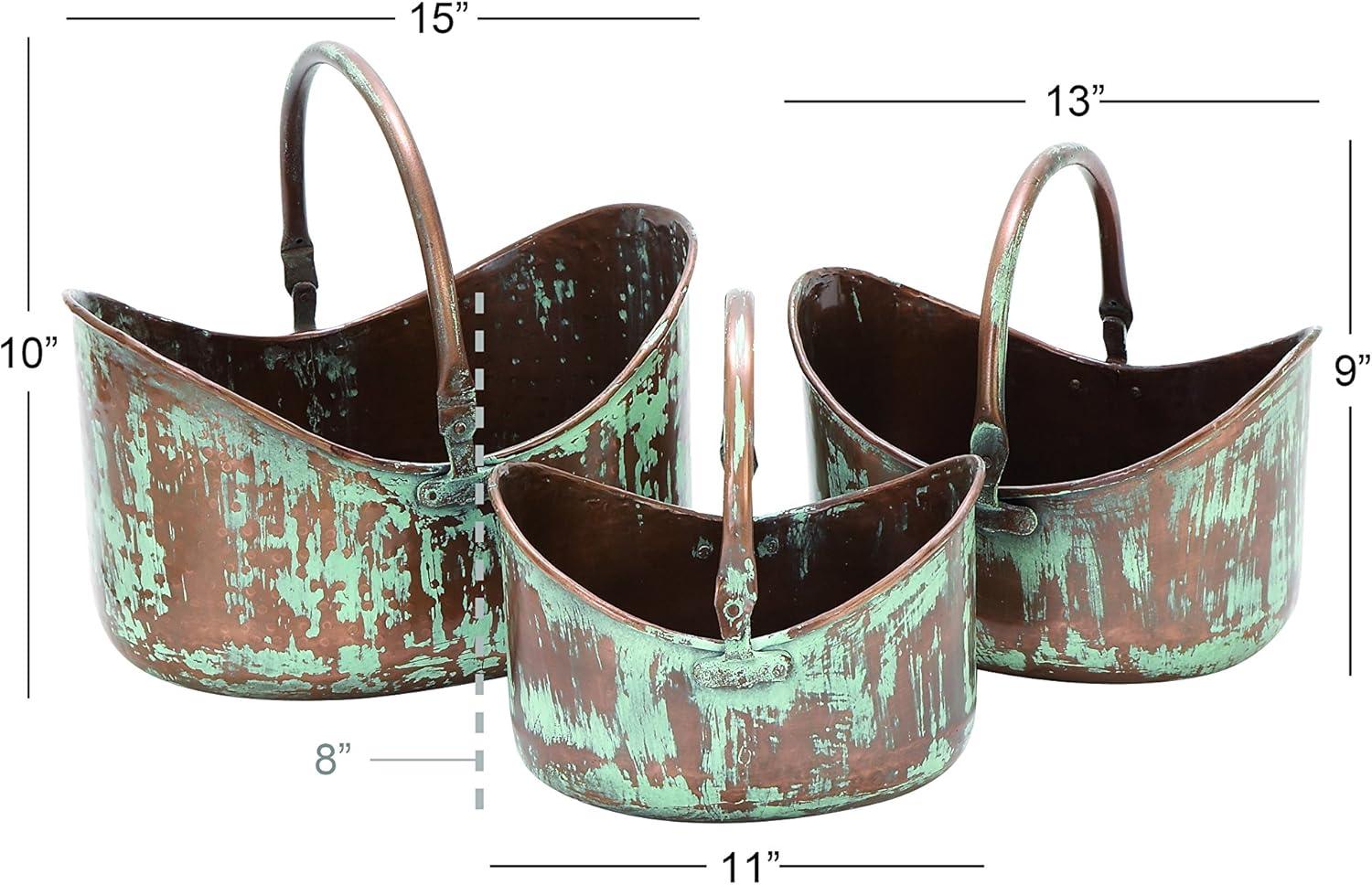 Patina Tulip Copper Metal Planter Set of 3 with Handles