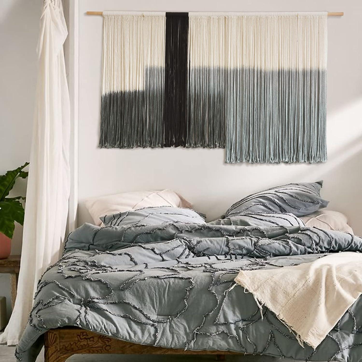 Large Gray and Black Dip Dye Cotton Macrame Wall Hanging