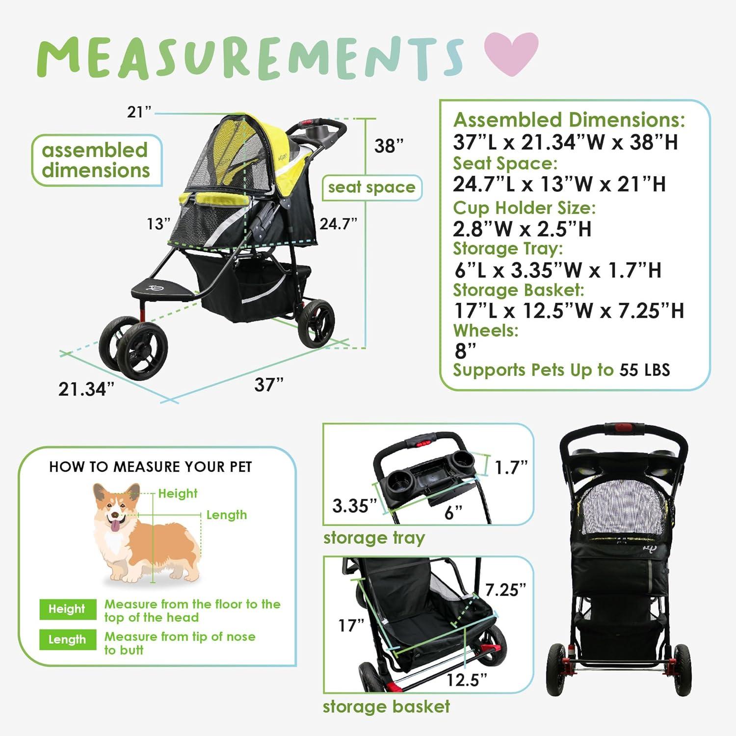 Petique Revolutionary Stroller, Dog Cart for Small to Medium Size Pets, Ventilated Pet Jogger for Cats & Dogs